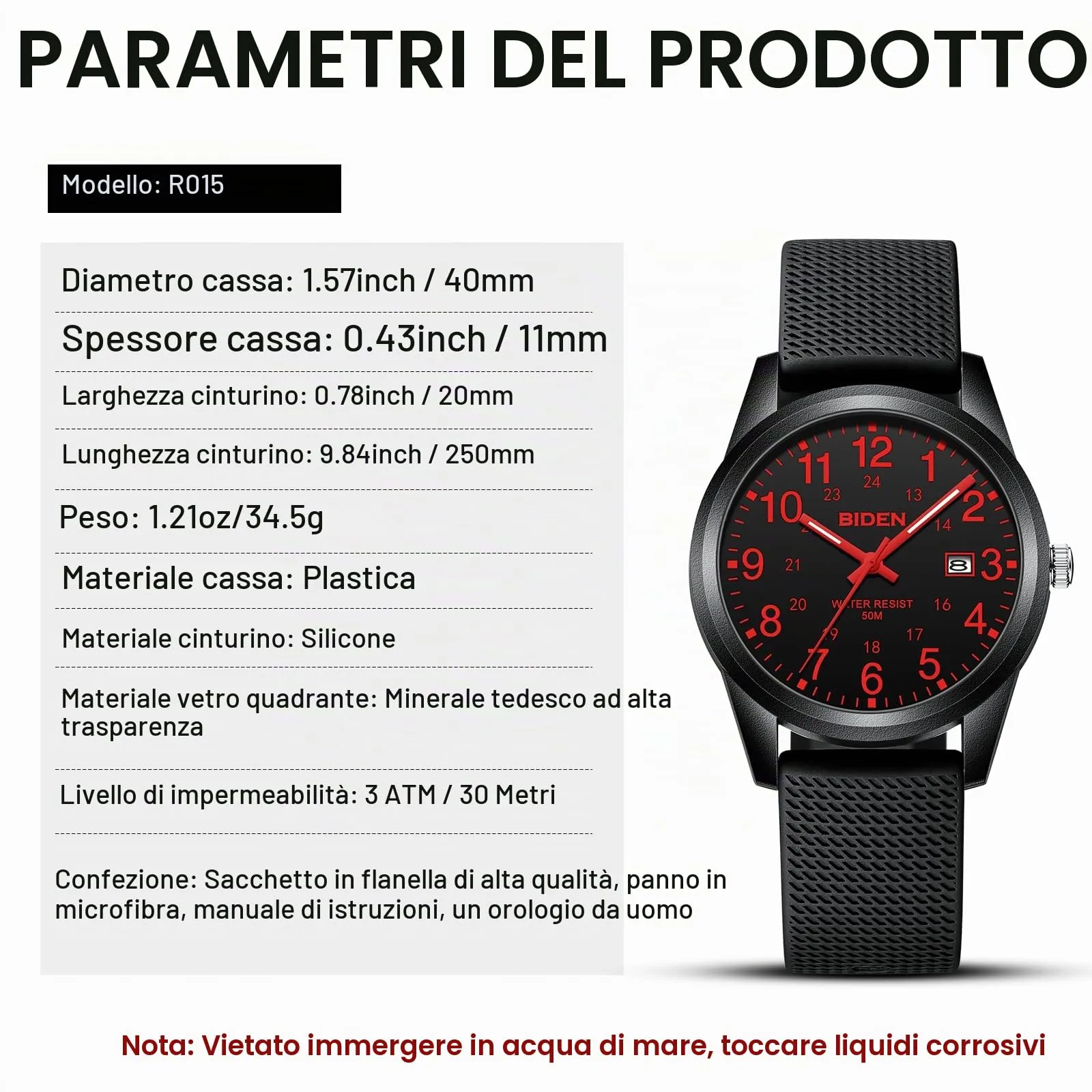 LN LENQIN Orologio da Uomo Analogico al Quarzo Impermeabile R015 Black Red - immagine 8