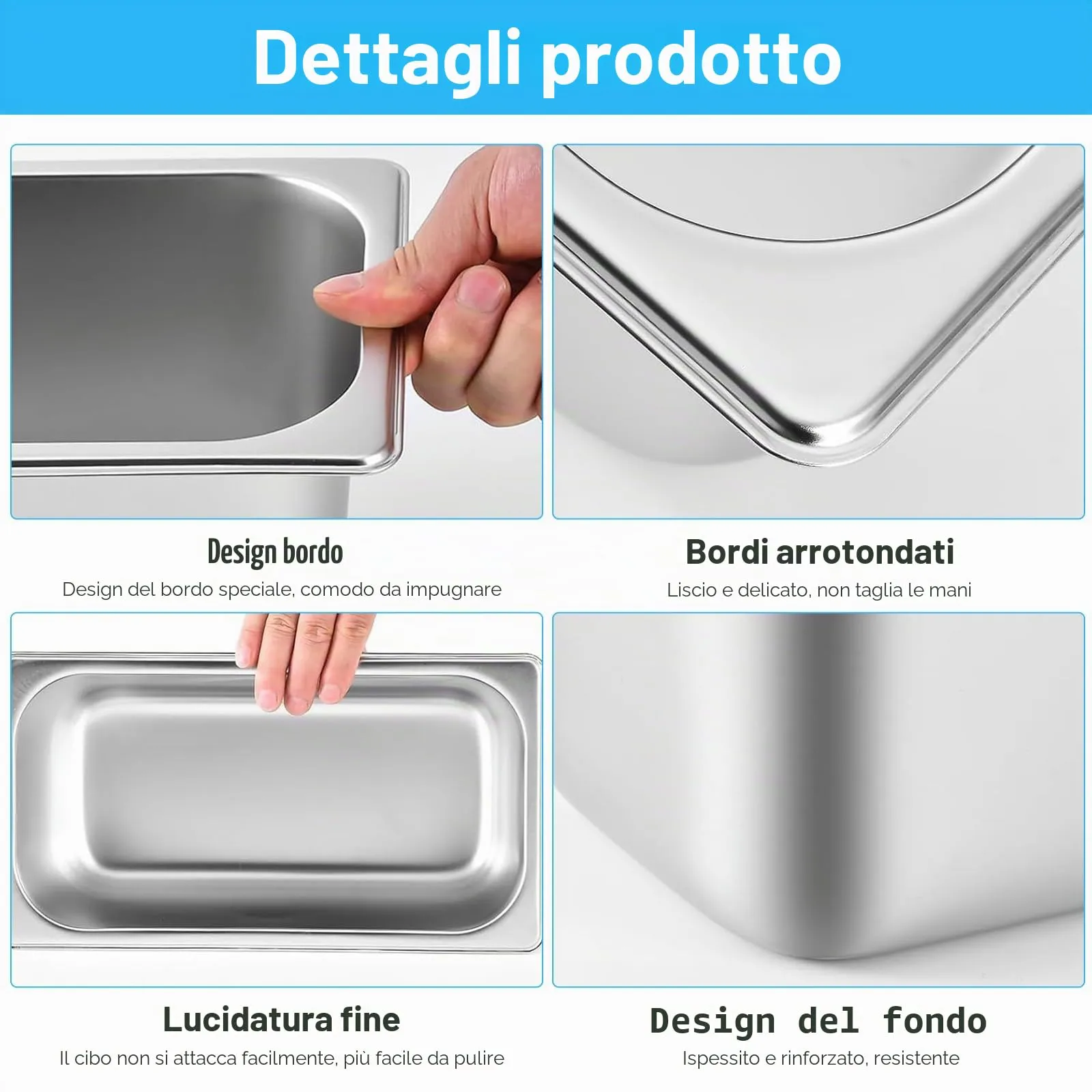 Bcuuozeeing Set di 3 vaschette GN 1/3 in acciaio inox con coperchio, 17,5 x 11 x 10 cm - immagine 3