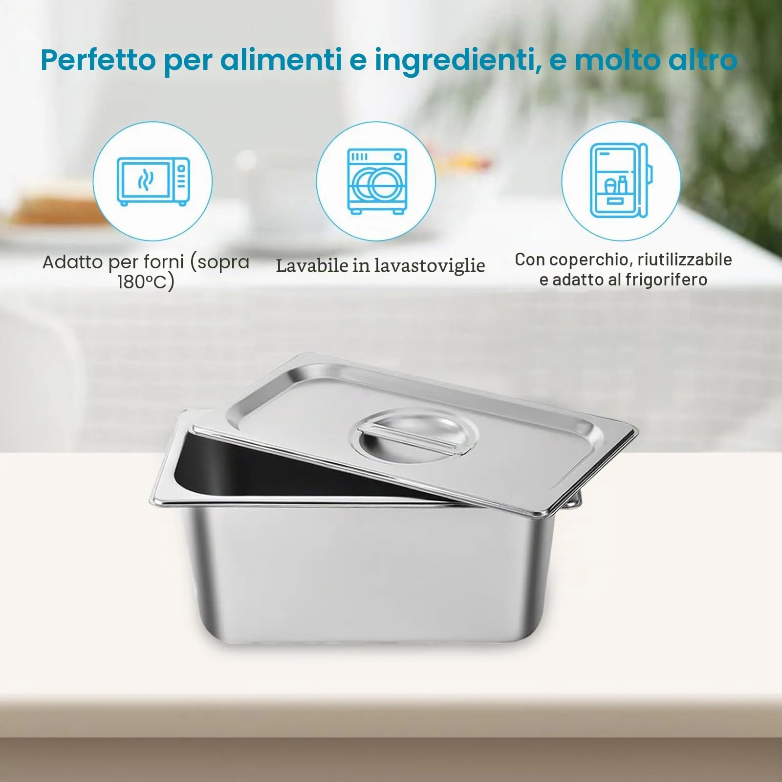 Bcuuozeeing Set di 3 vaschette GN 1/3 in acciaio inox con coperchio, 17,5 x 11 x 10 cm - immagine 5