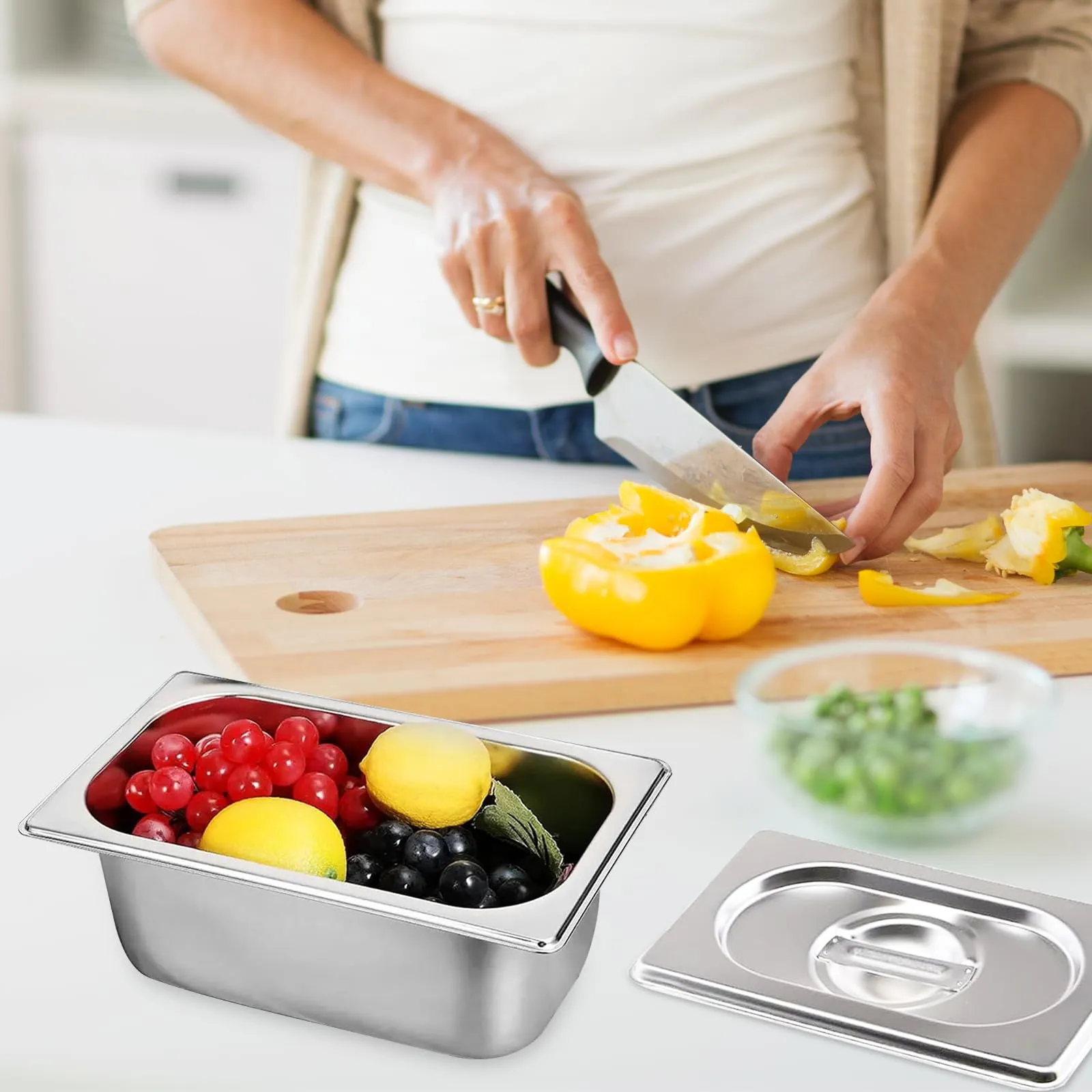 Bcuuozeeing Set di 3 vaschette GN 1/3 in acciaio inox con coperchio, 17,5 x 11 x 10 cm - immagine 6