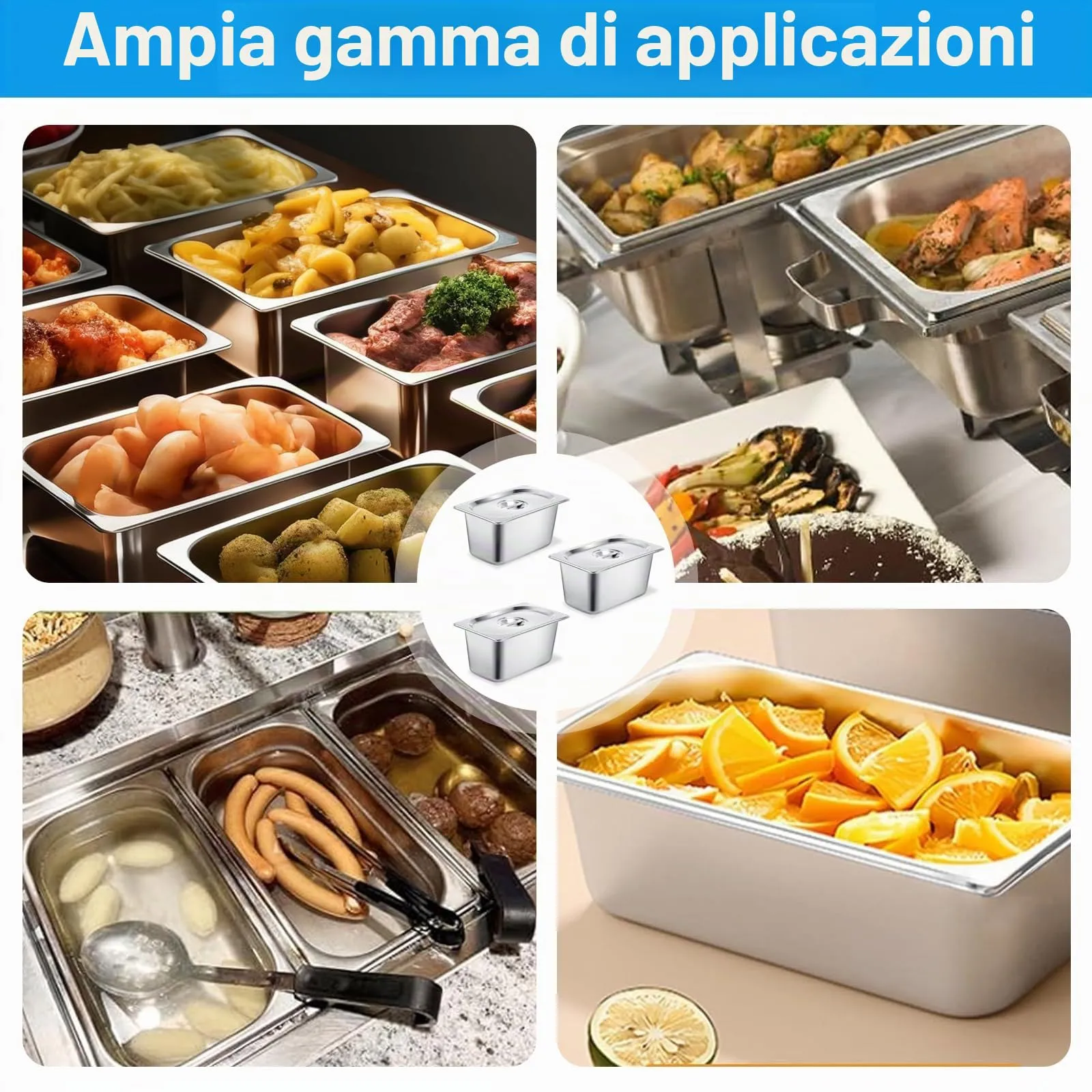 Bcuuozeeing Set di 3 vaschette GN 1/3 in acciaio inox con coperchio, 17,5 x 11 x 10 cm - immagine 7