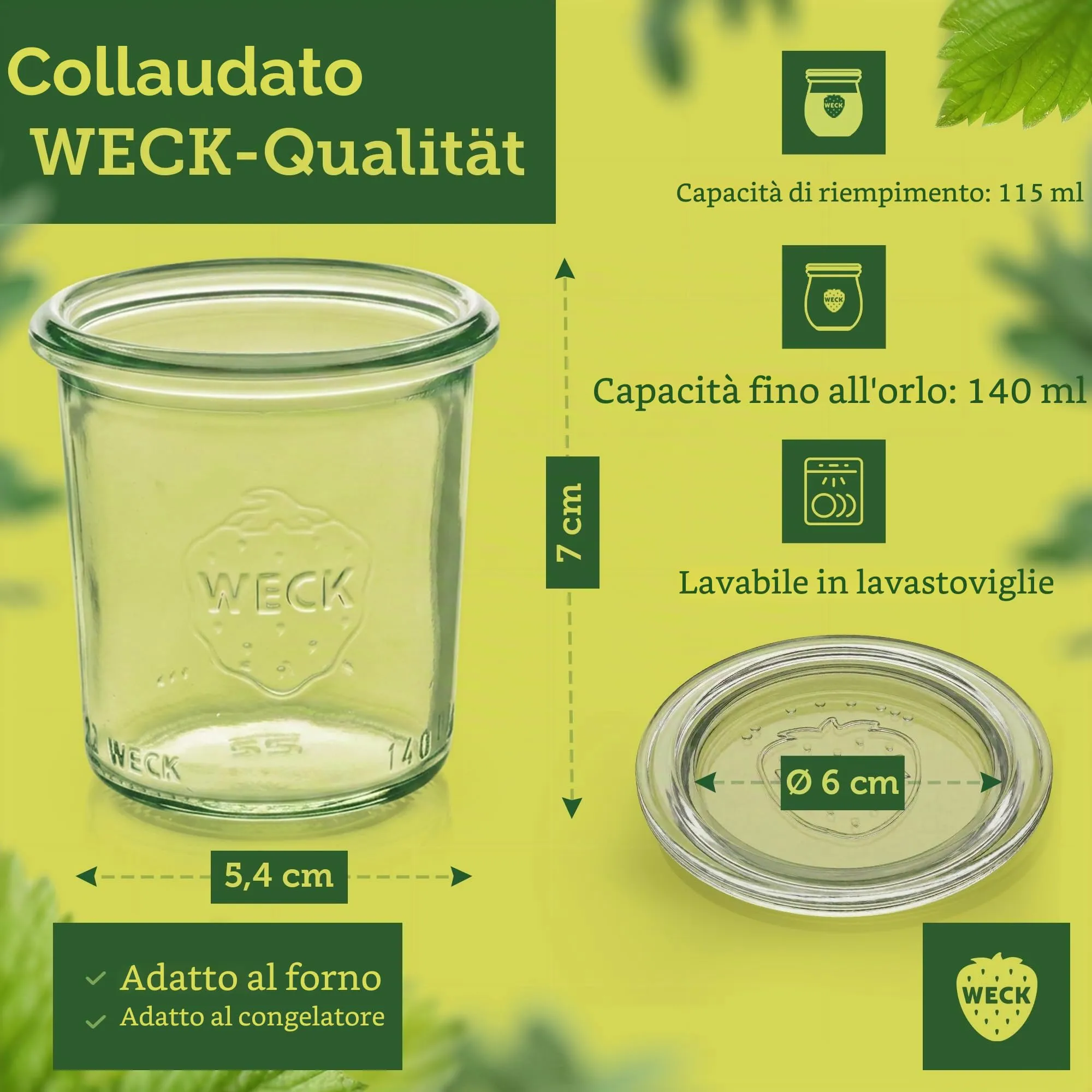 Weck Vasetti 115ml, Set di 12 con coperchi, Forma a caduta - immagine 5