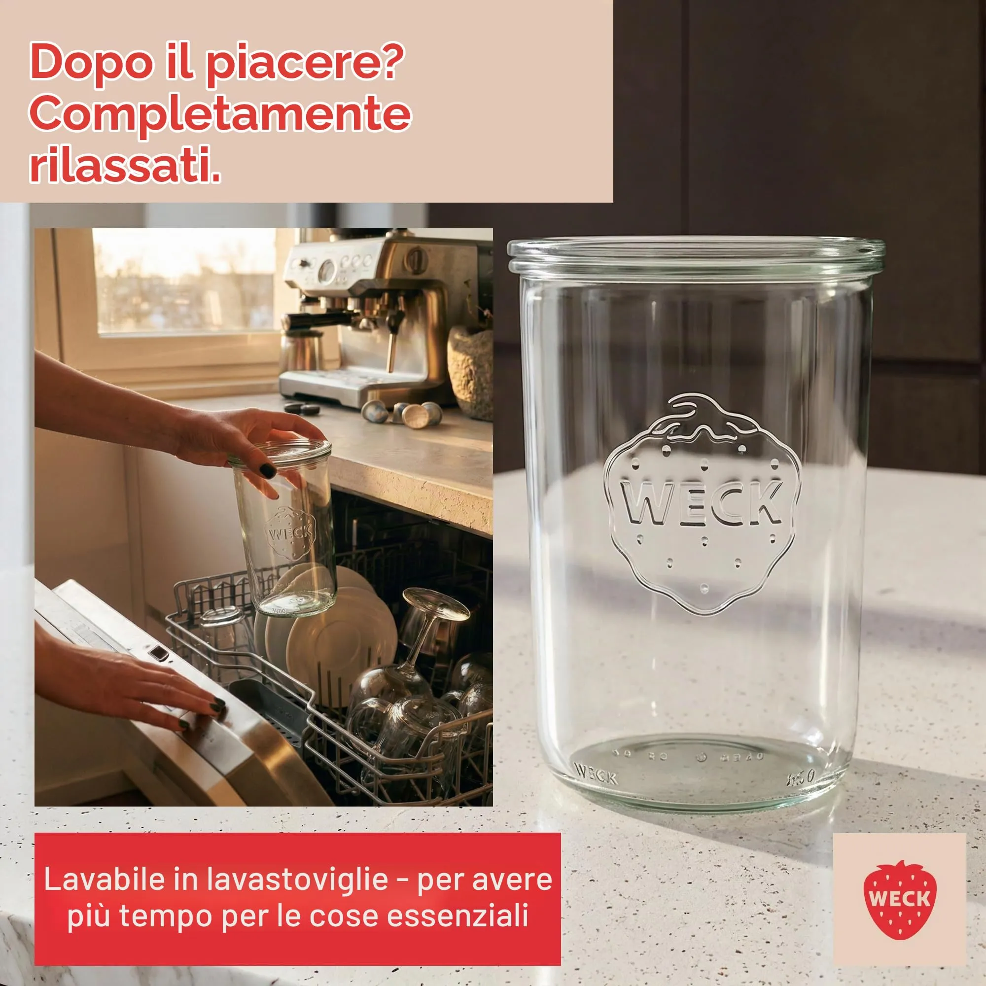Weck Barattoli da 750ml, Set da 6 con Coperchi, Forma Rovesciata - immagine 4