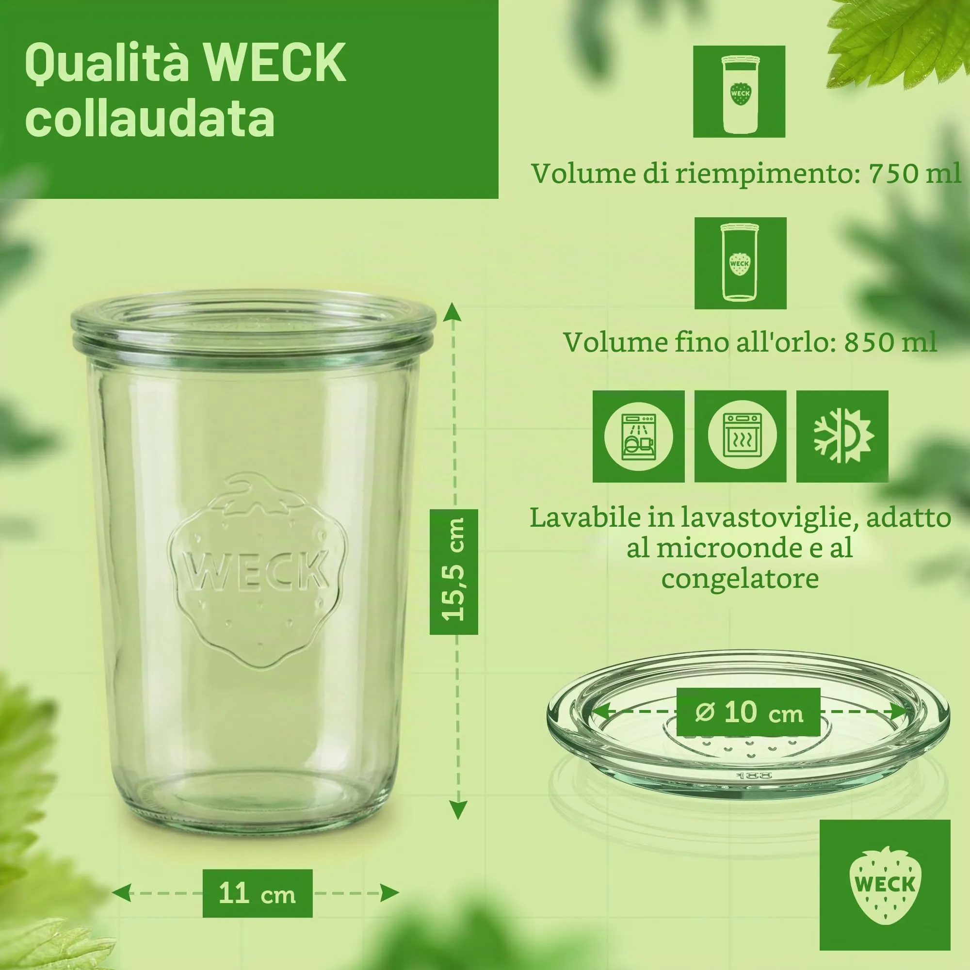 Weck Barattoli da 750ml, Set da 6 con Coperchi, Forma Rovesciata - immagine 6