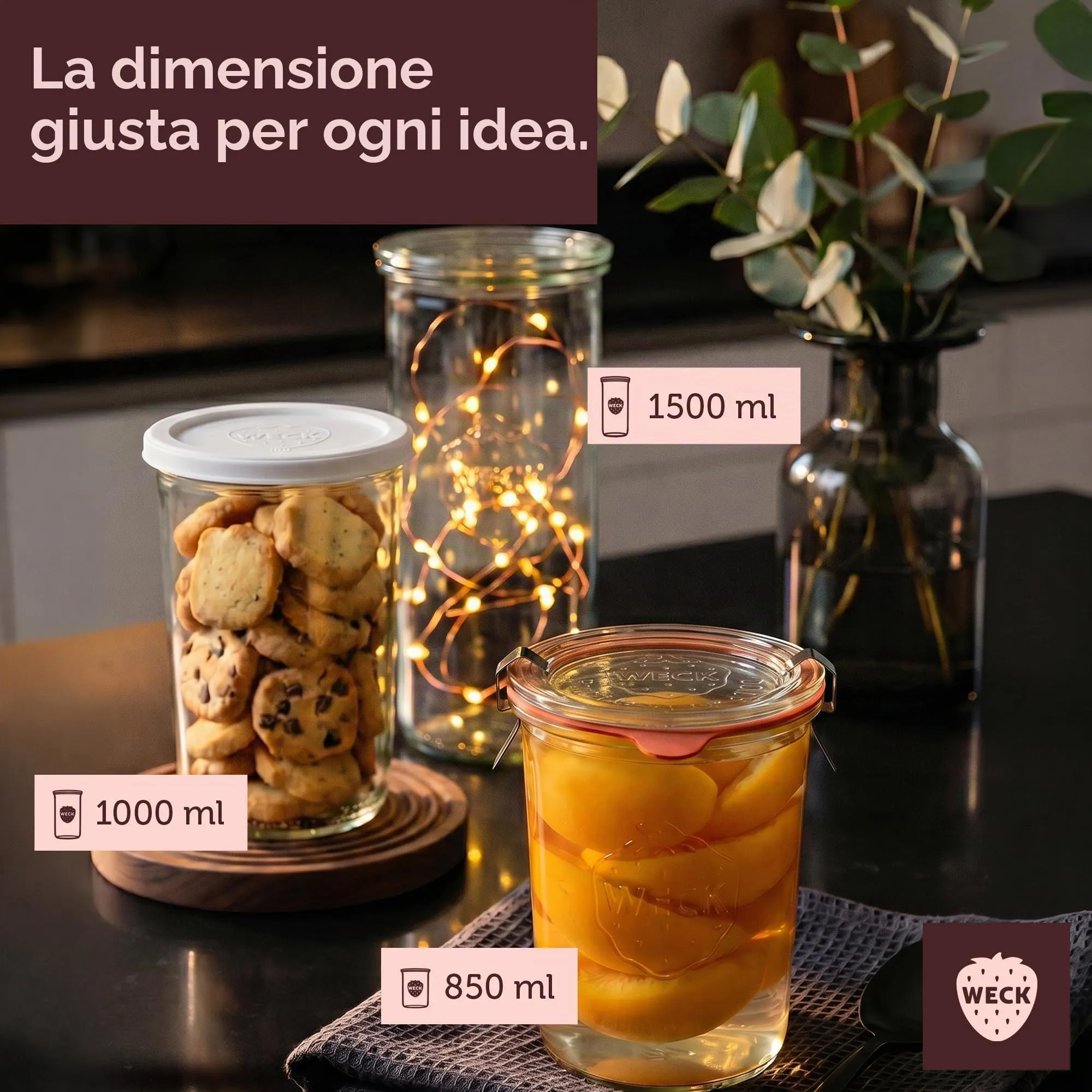 Weck Barattoli da 750ml, Set da 6 con Coperchi, Forma Rovesciata - immagine 8