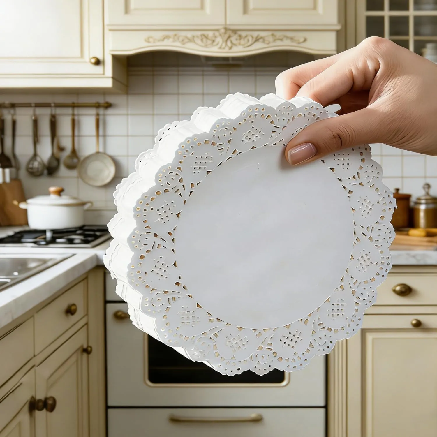 Angelkiss Tovagliette di carta in pizzo bianco rotonde, 200 pezzi, 16,5 cm - immagine 5