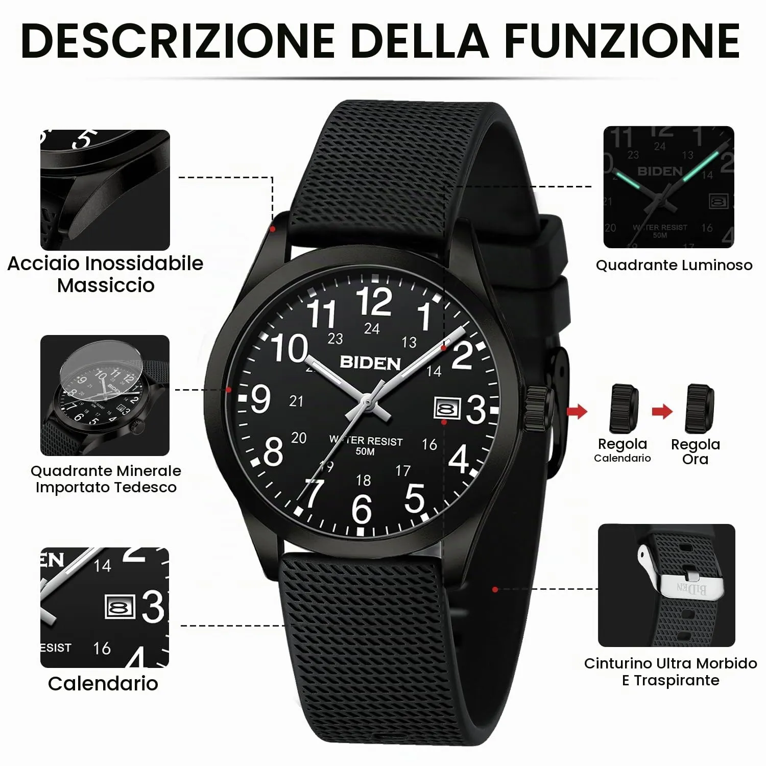 LN LENQIN Orologio da Uomo Analogico al Quarzo Impermeabile LN-R015-1-01 - immagine 7