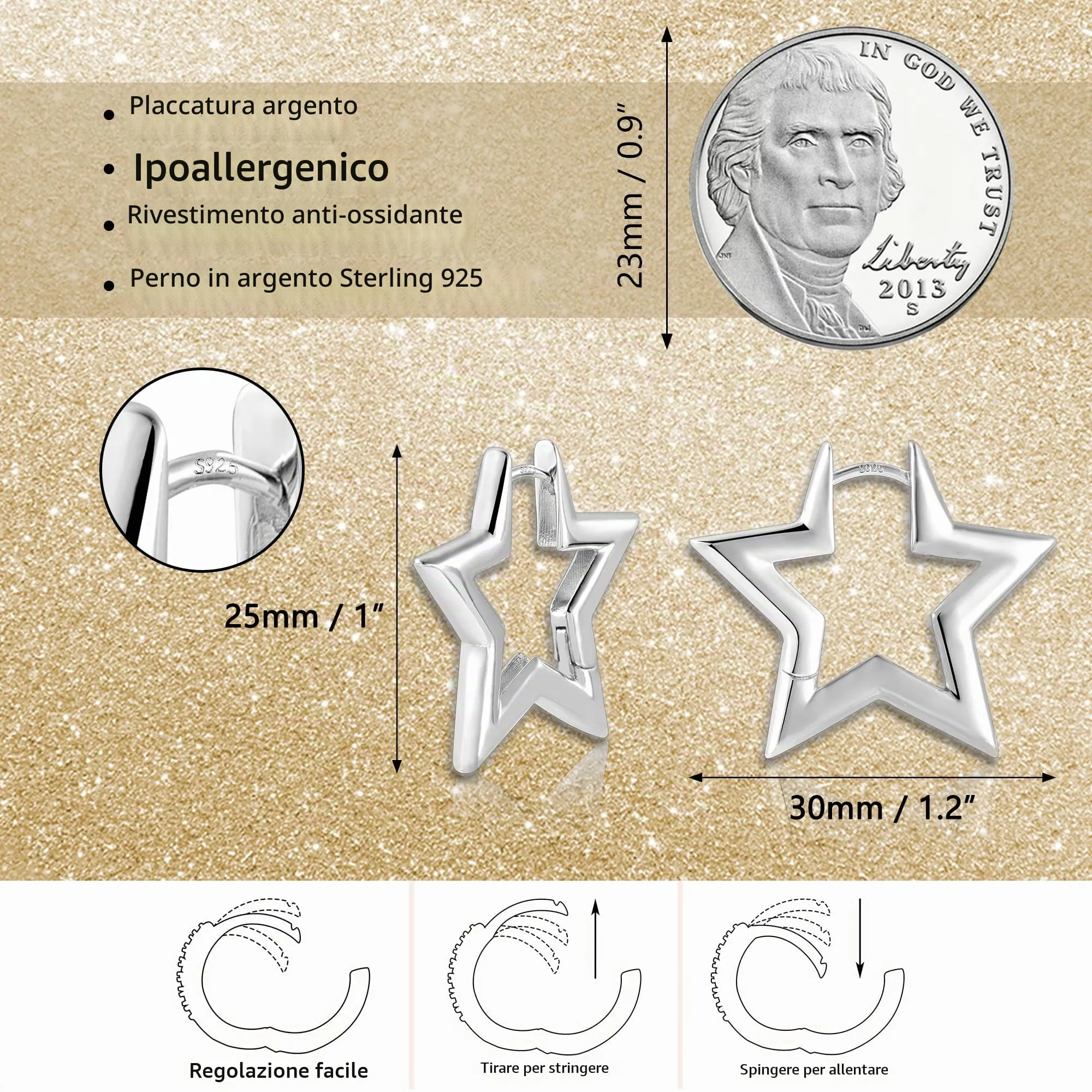 ALEXCRAFT Orecchini a Forma di Stella Argentati SCEU186S - immagine 6