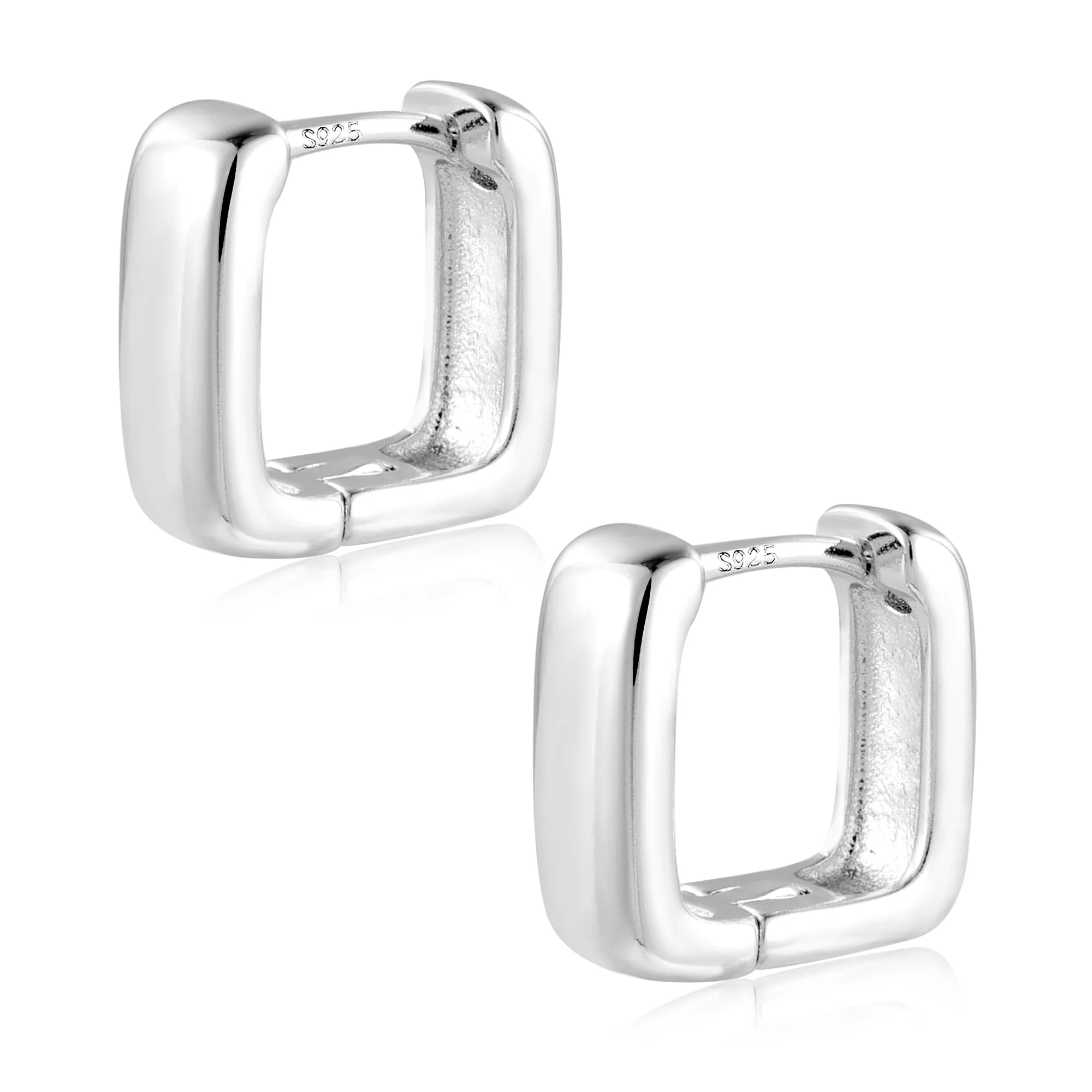 ALEXCRAFT Orecchini a Cerchio Quadrati Huggie Argentati 11mm - immagine 1