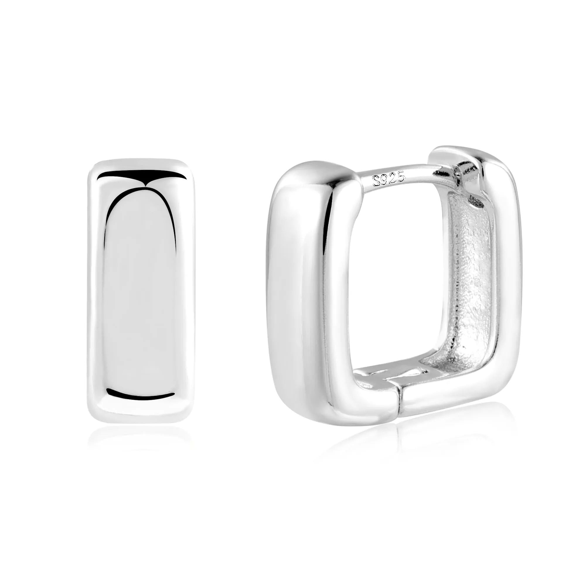 ALEXCRAFT Orecchini a Cerchio Quadrati Huggie Argentati 11mm - immagine 2