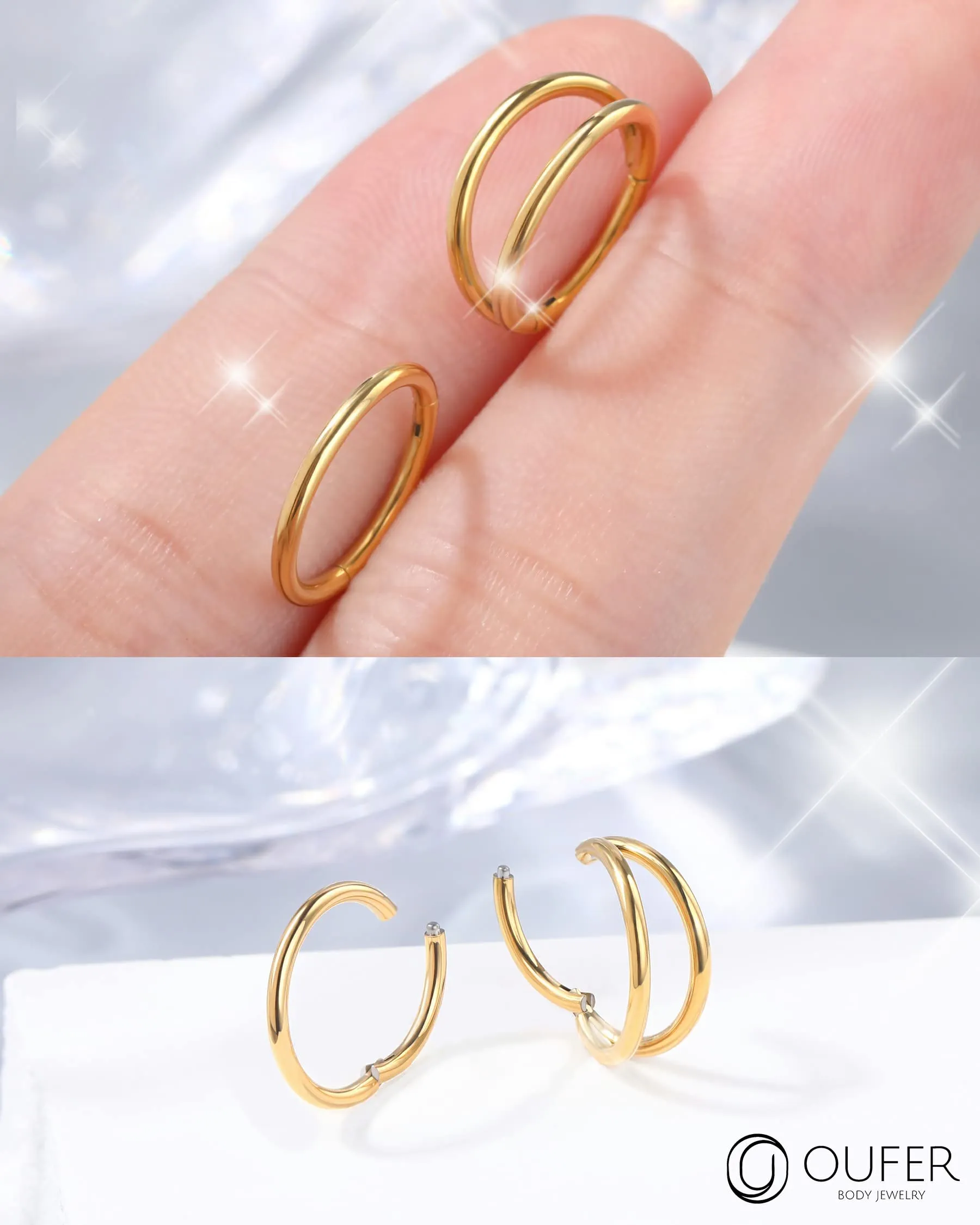 OUFER Piercing Helix Conch Hoop Ring Cartilagine Oro 16G 10mm Acciaio Chirurgico - immagine 2