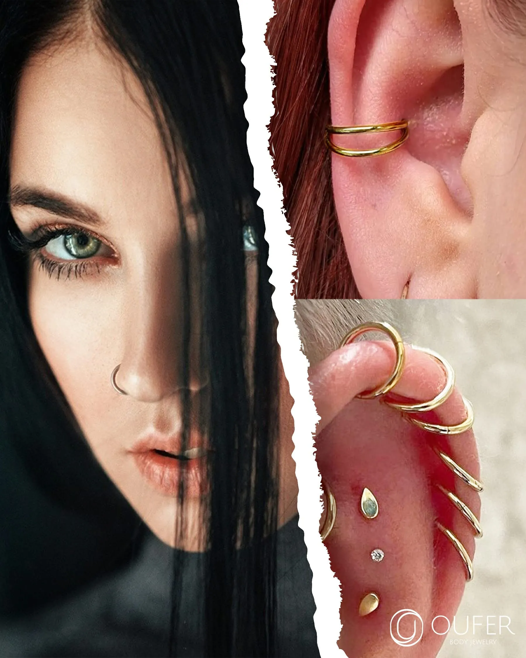 OUFER Piercing Helix Conch Hoop Ring Cartilagine Oro 16G 10mm Acciaio Chirurgico - immagine 5