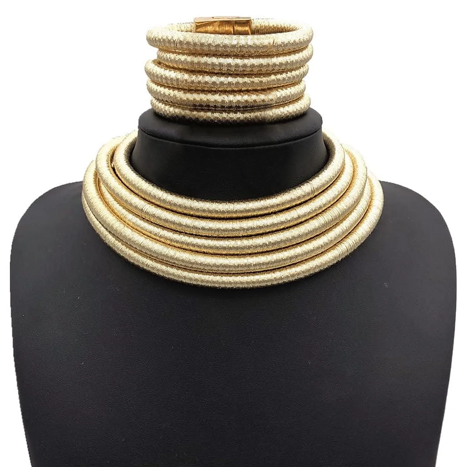 YJZQ Set di gioielli africani da donna, collana egiziana dorata e bracciali, Nylon, Taglia unica - immagine 2