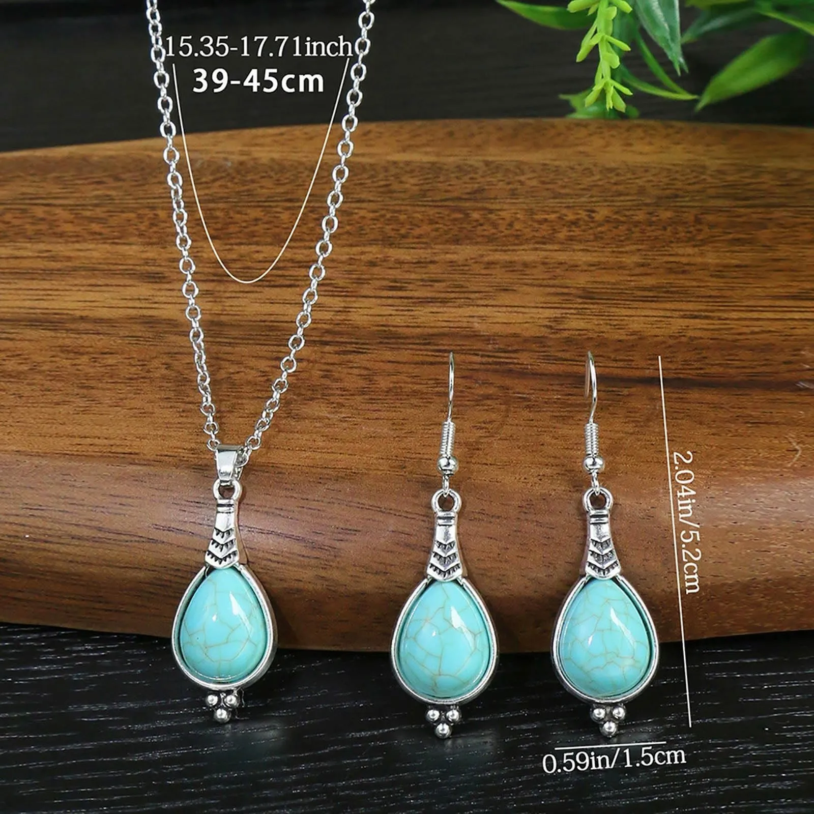 Dishowme Set di Gioielli Bohémien in Turchese con Collana e Orecchini, 3 Pezzi, Vintage - immagine 5
