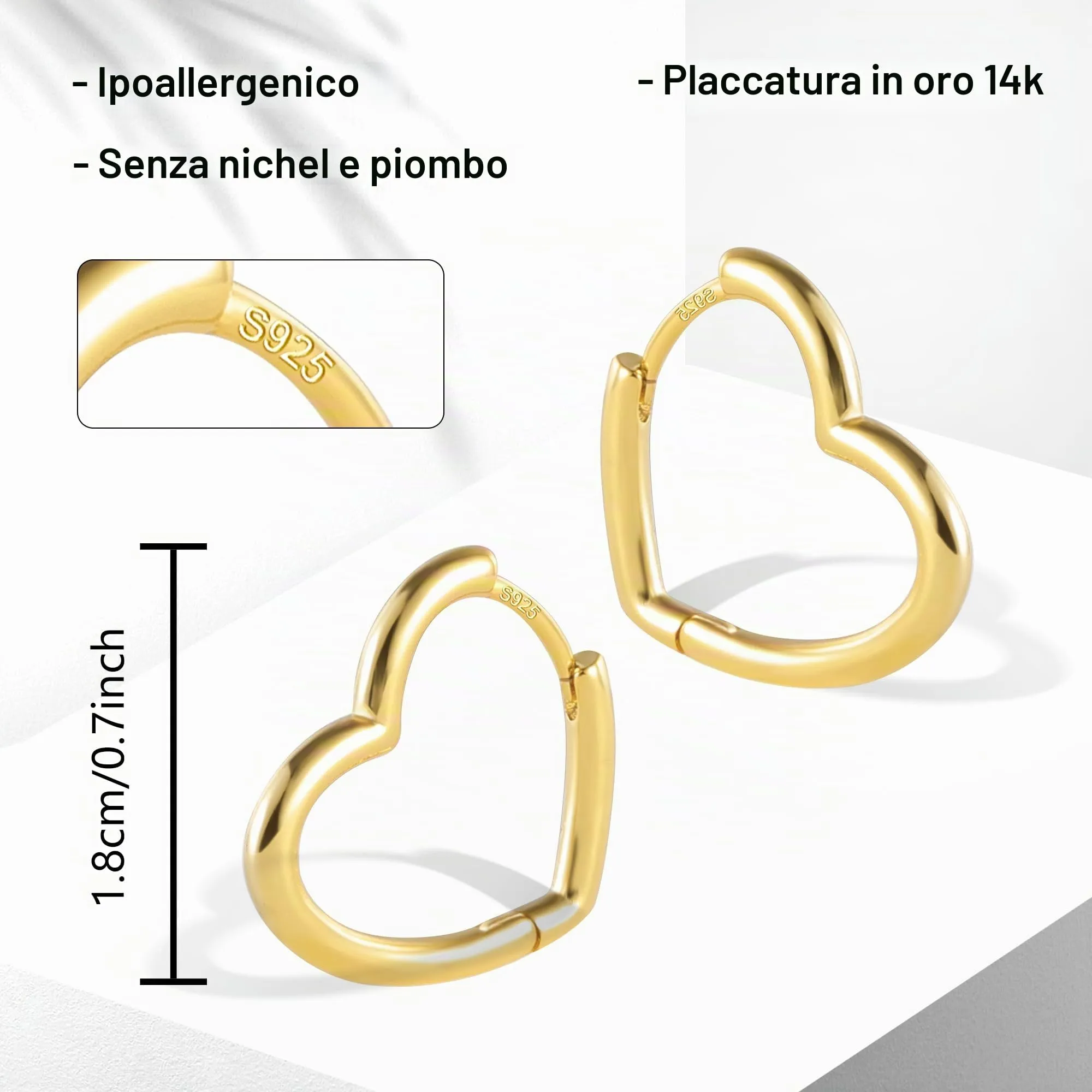 ALEXCRAFT Orecchini a Cuore Dorati Placcati Oro 14K SCEU224G - immagine 6