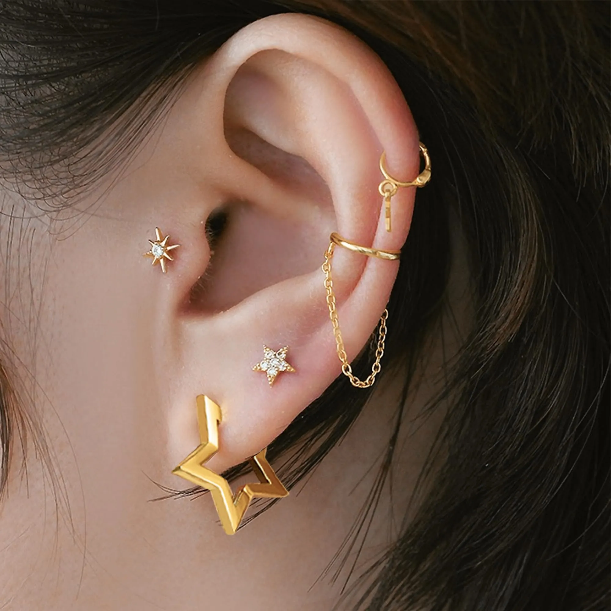 ALEXCRAFT Orecchini a Stella Vuota Placcati Oro 14k SCEU263G - immagine 3