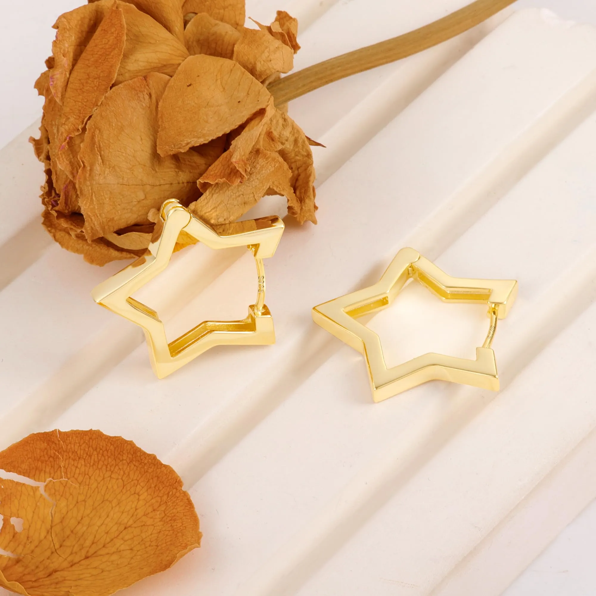 ALEXCRAFT Orecchini a Stella Vuota Placcati Oro 14k SCEU263G - immagine 4