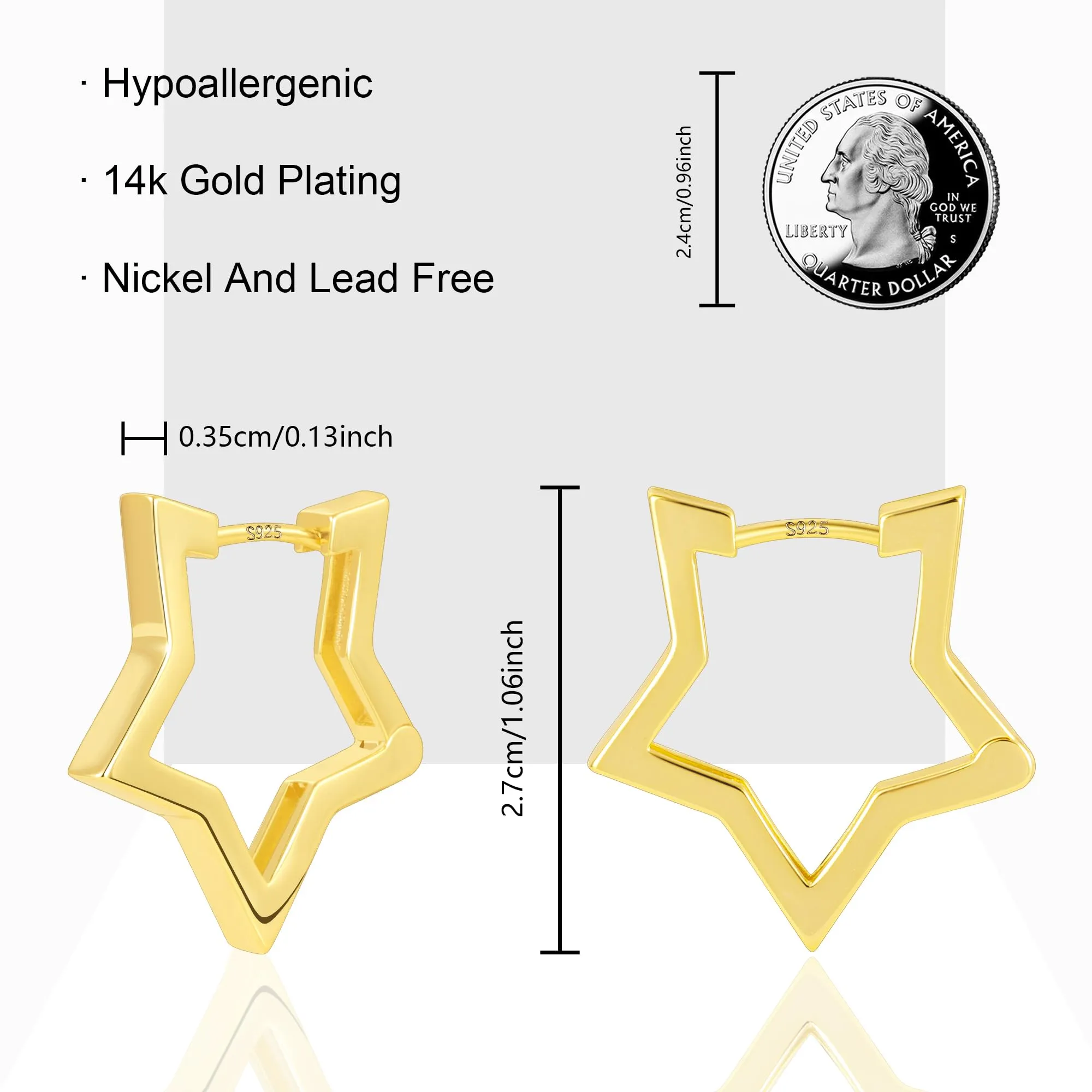 ALEXCRAFT Orecchini a Stella Vuota Placcati Oro 14k SCEU263G - immagine 6