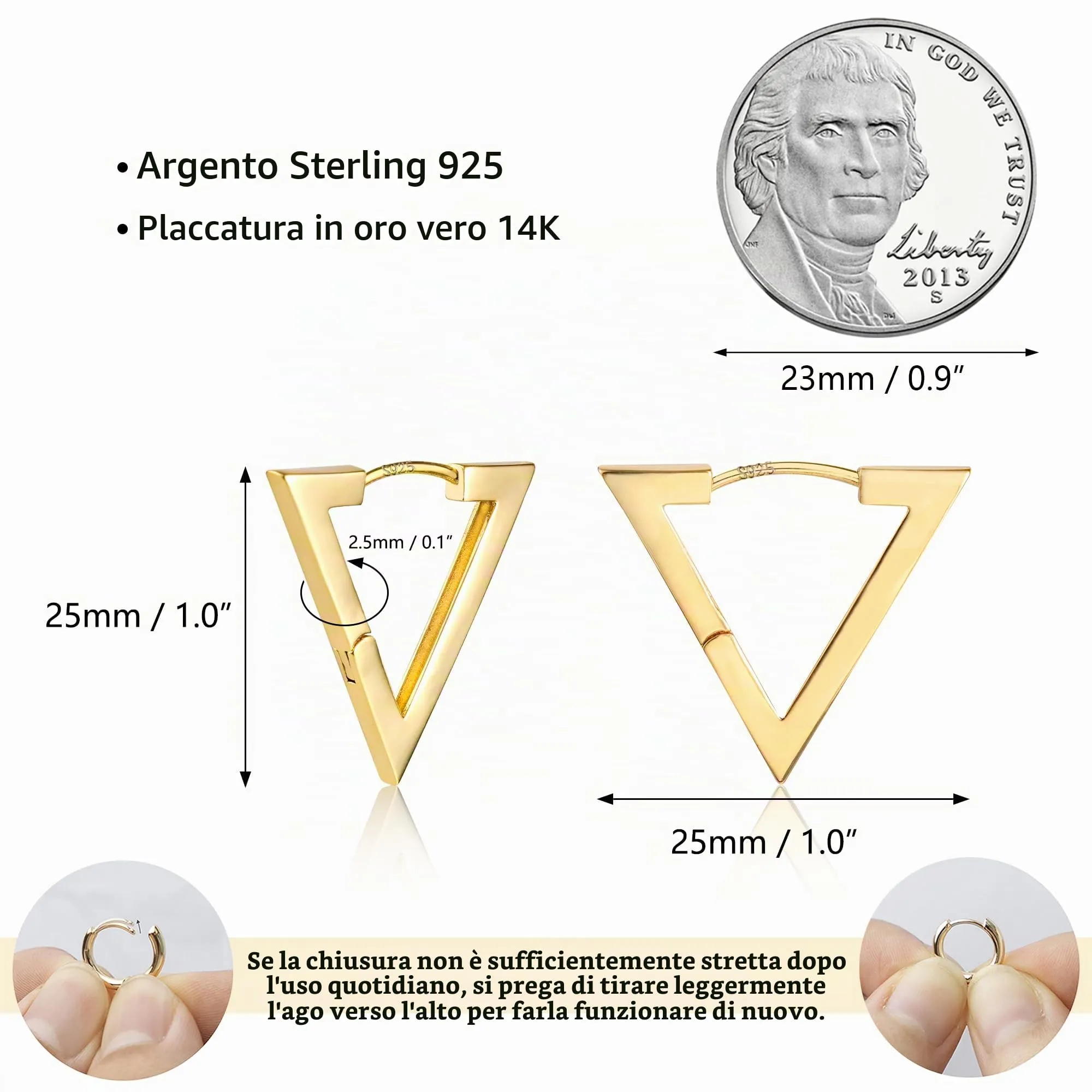 ALEXCRAFT Orecchini a Cerchio Triangolari Dorati Design Geometrico Donna - immagine 6