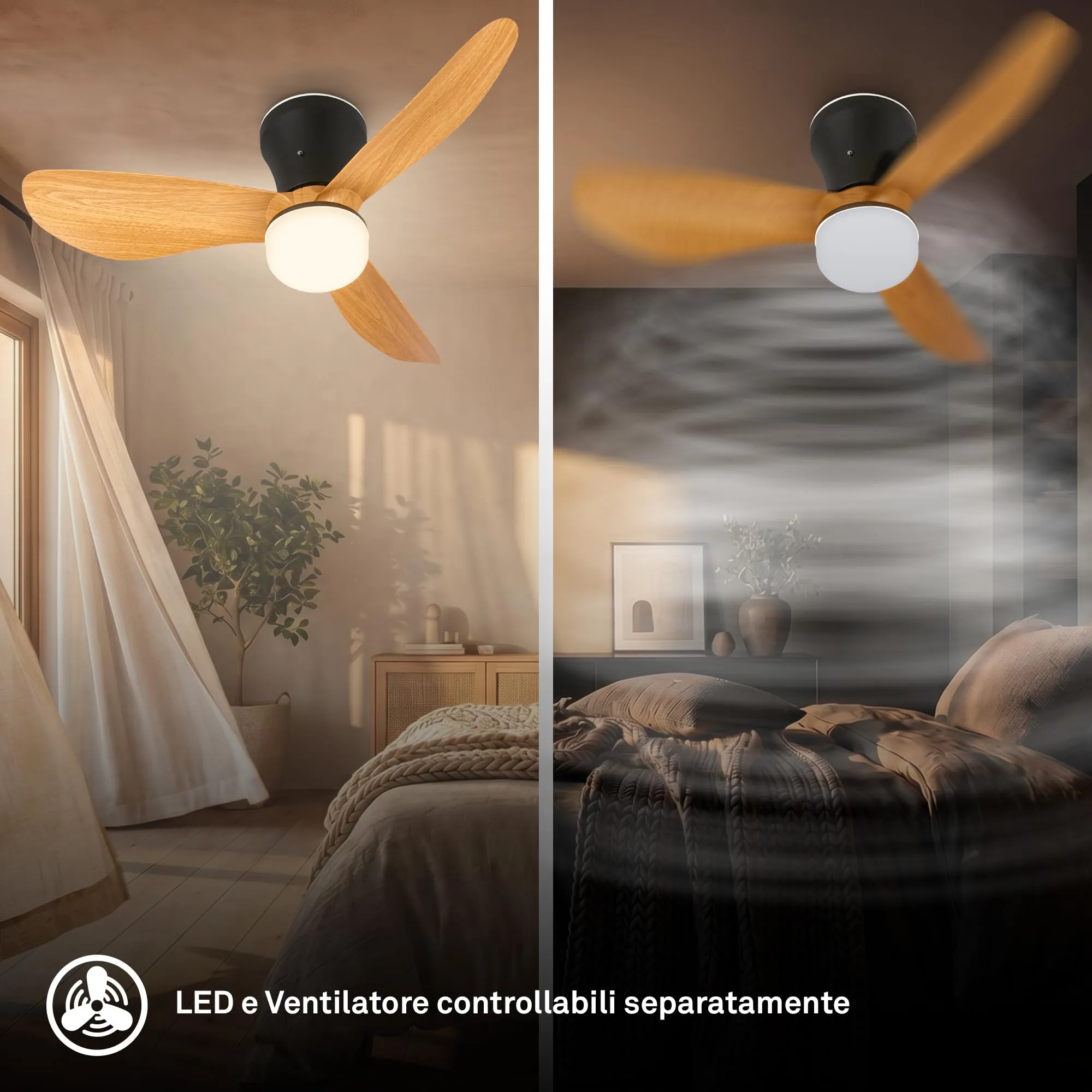 Briloner Ventilatore da soffitto con luce LED, motore DC, telecomando, 78cm, nero e legno - immagine 3