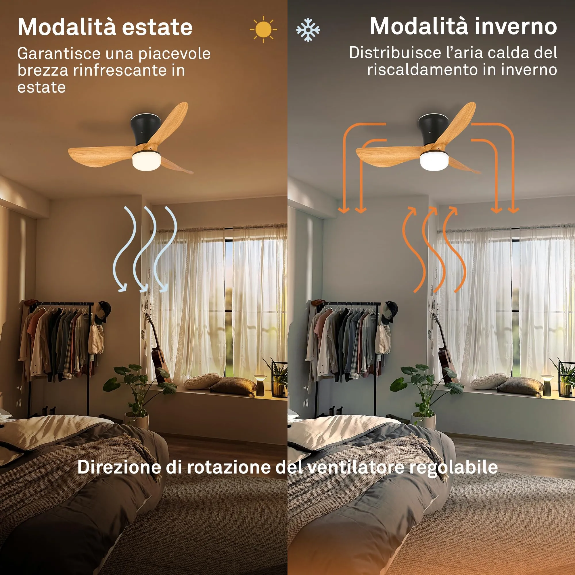 Briloner Ventilatore da soffitto con luce LED, motore DC, telecomando, 78cm, nero e legno - immagine 5