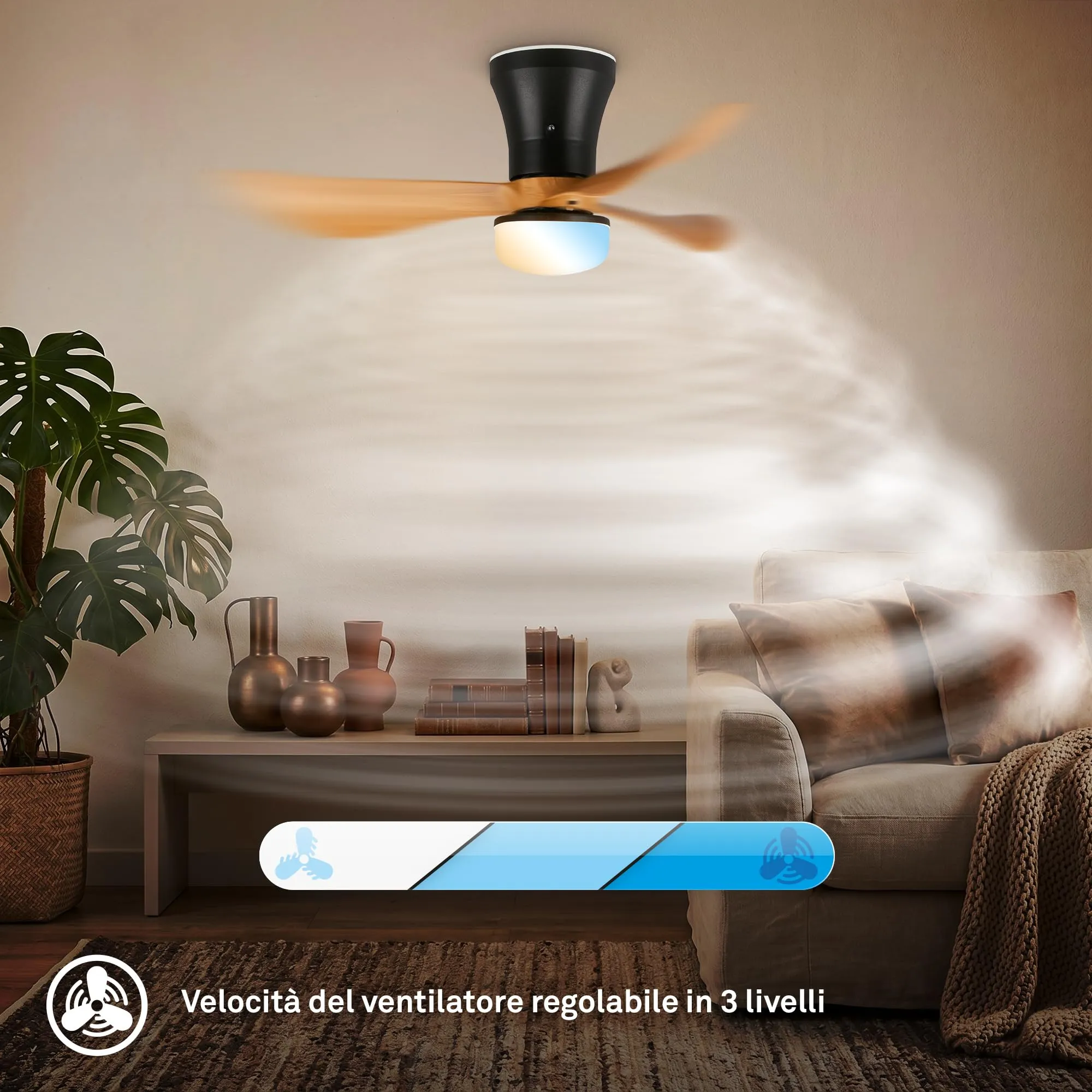 Briloner Ventilatore da soffitto con luce LED, motore DC, telecomando, 78cm, nero e legno - immagine 6