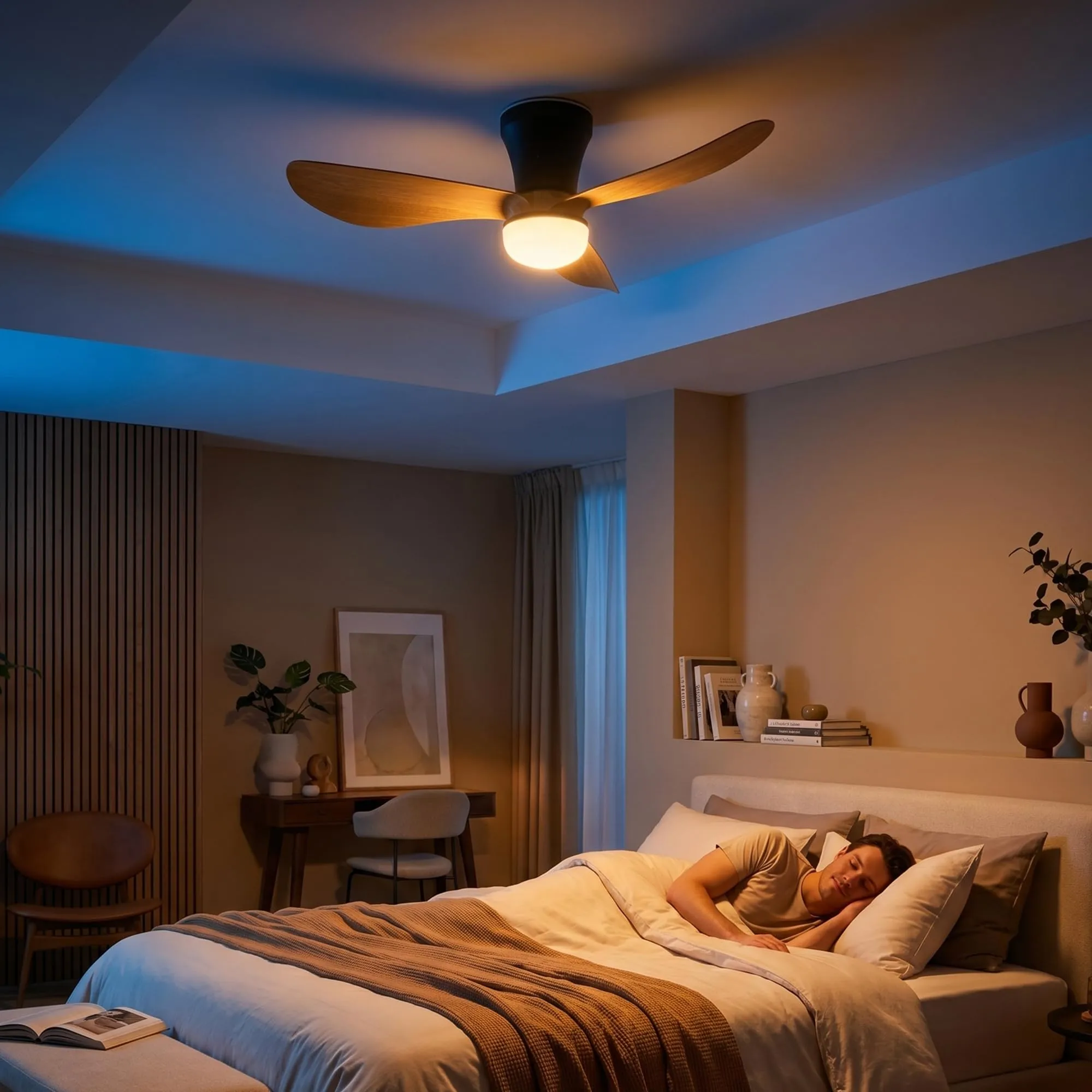 Briloner Ventilatore da soffitto con luce LED, motore DC, telecomando, 78cm, nero e legno - immagine 8