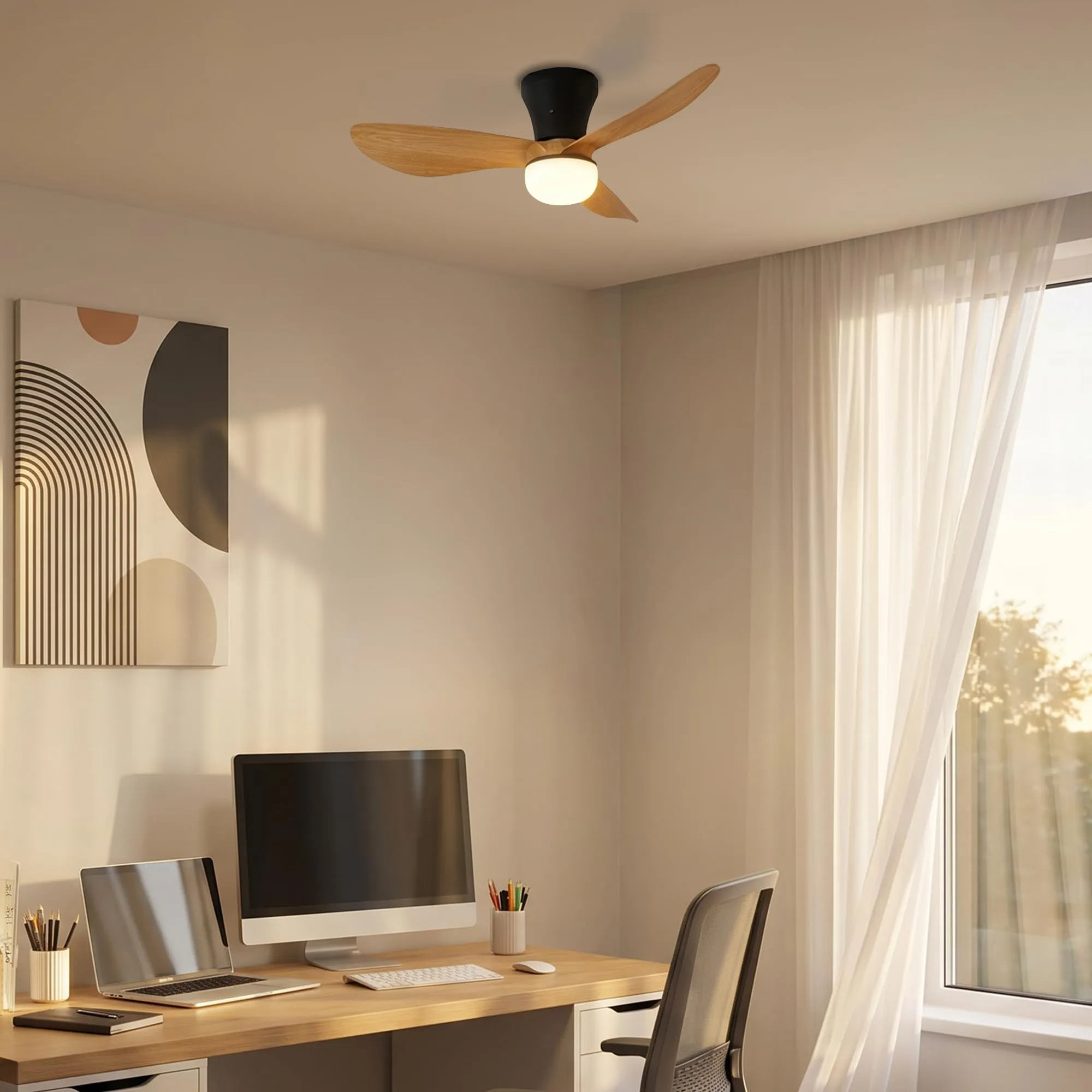 Briloner Ventilatore da soffitto con luce LED, motore DC, telecomando, 78cm, nero e legno - immagine 10