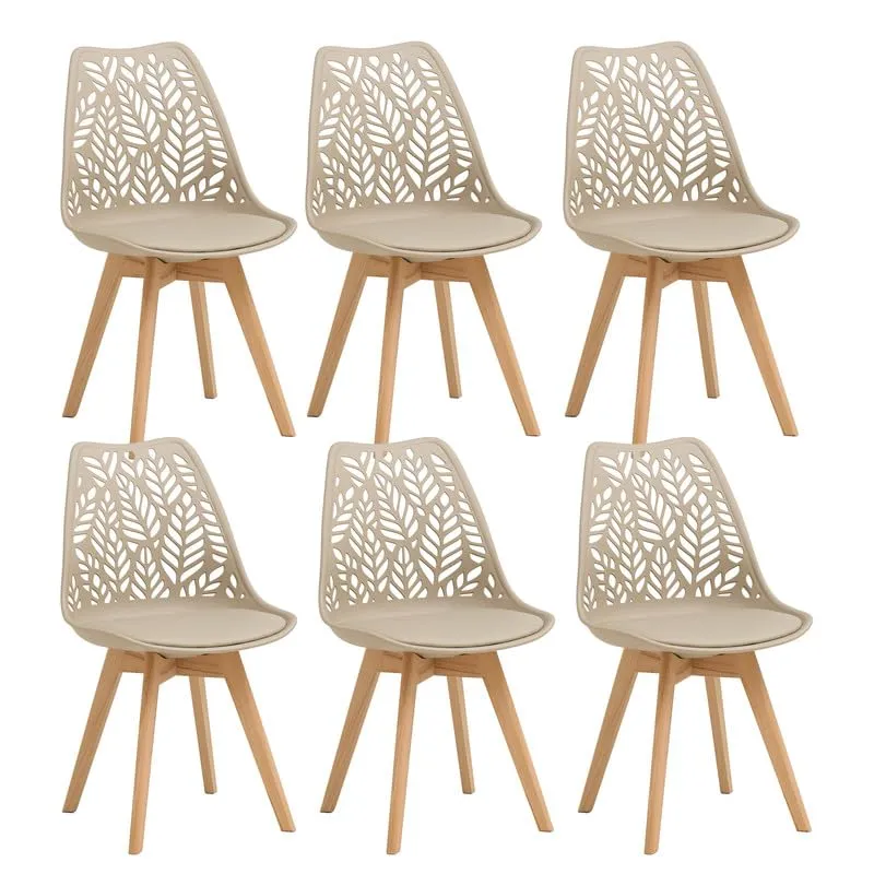 DEYARNA HOME Set di 6 Sedie da Pranzo Scandinave in Ecopelle e Legno, Cachi - immagine 1