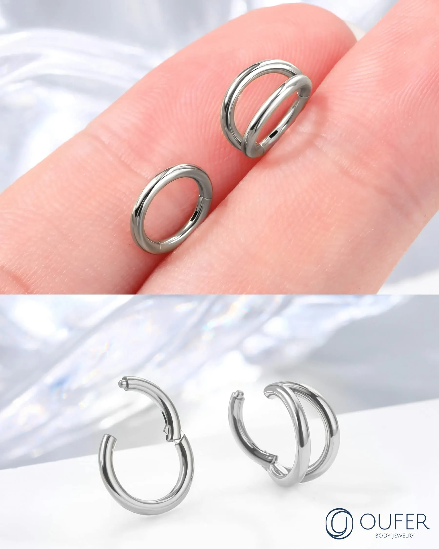 OUFER Piercing Helix Conch Hoop Ring 16G 6mm Acciaio Chirurgico Set da 2 pezzi - immagine 2