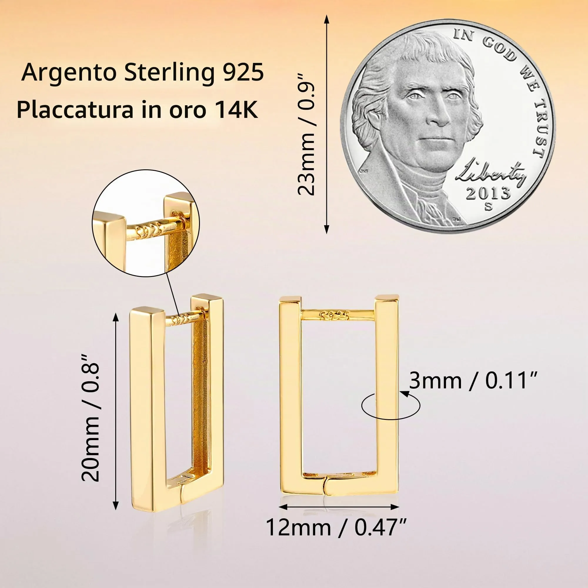 ALEXCRAFT Orecchini a Cerchio Rettangolari Dorati Design Geometrico Lucido Donna SCEU136G - immagine 6