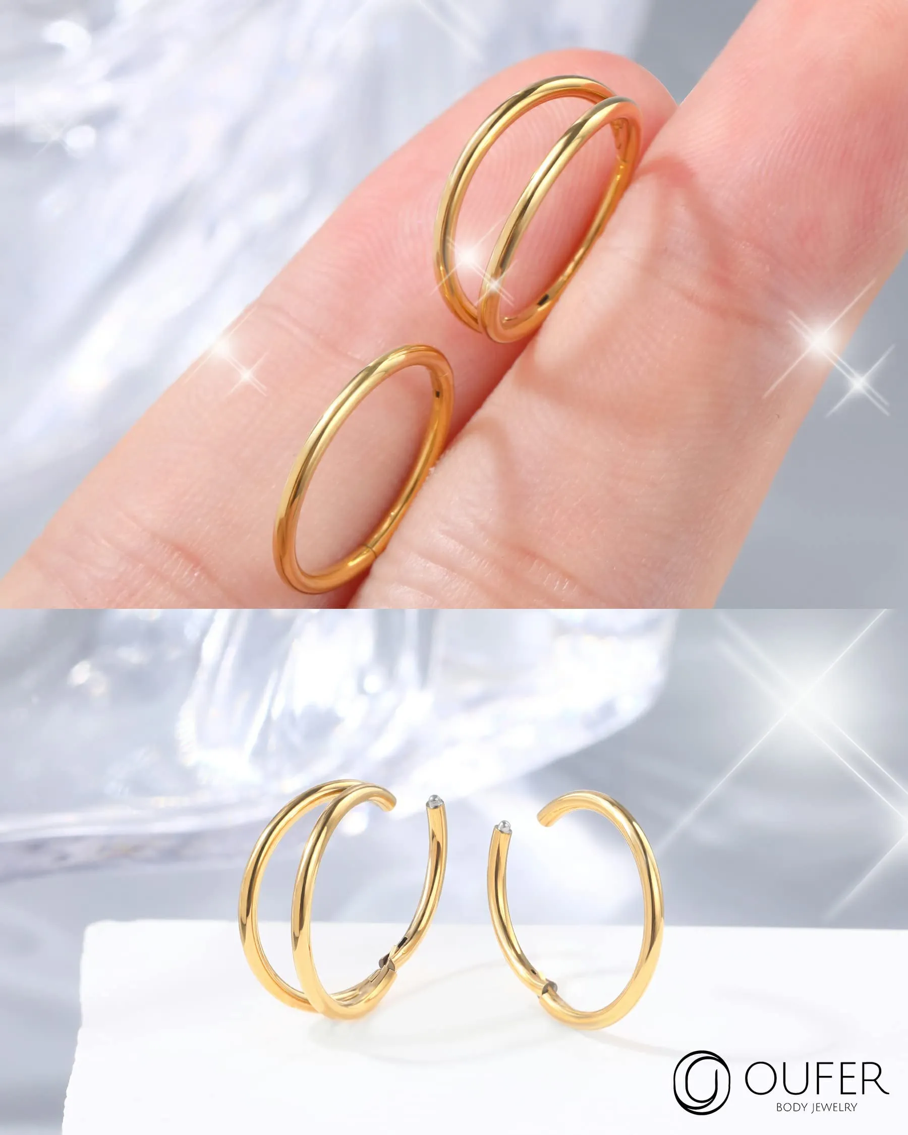 OUFER Piercing Helix Conch Hoop Ring 16G Gold Surgical Steel 12mm (2 Pieces) - immagine 2