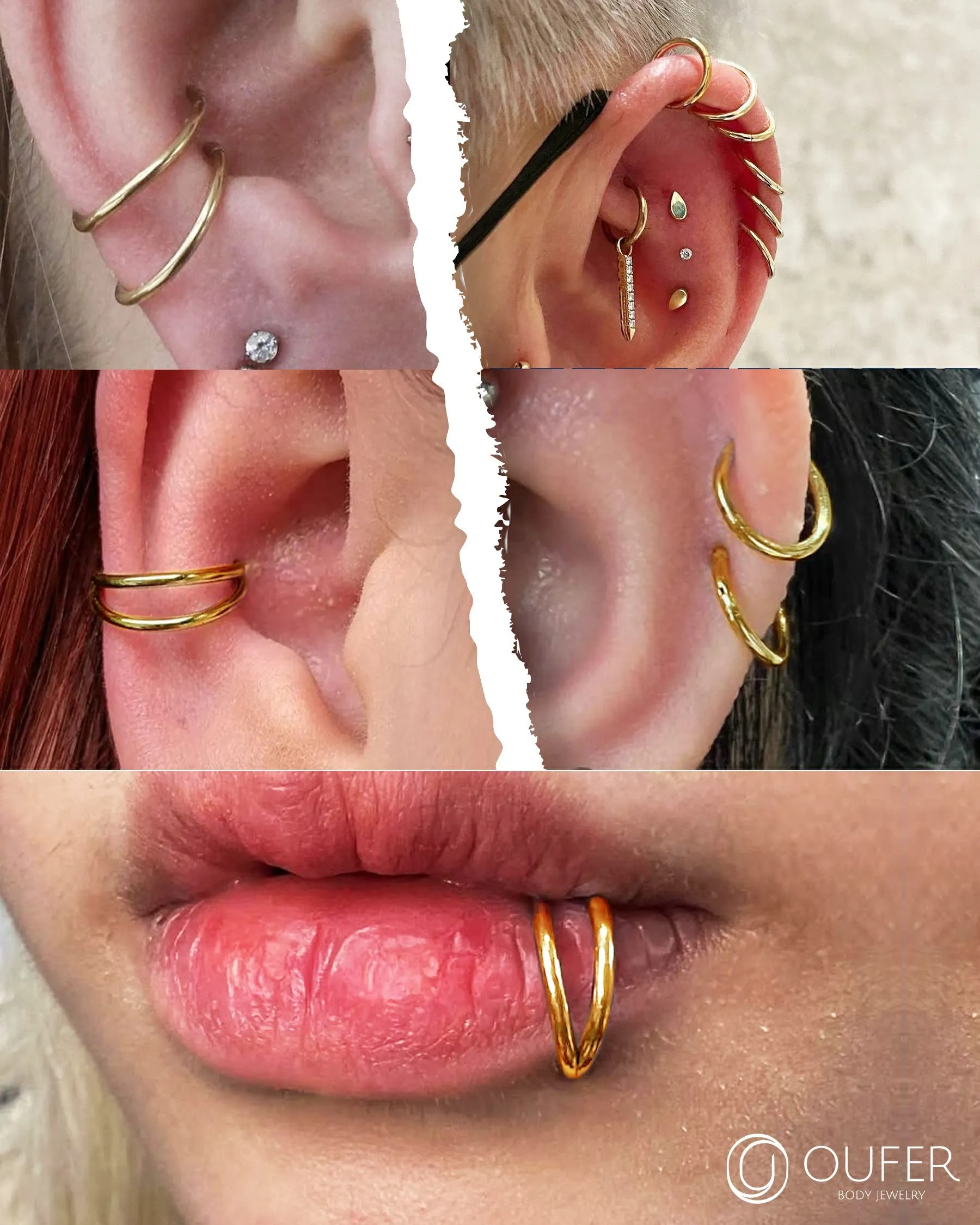 OUFER Piercing Helix Conch Hoop Ring 16G Gold Surgical Steel 12mm (2 Pieces) - immagine 4