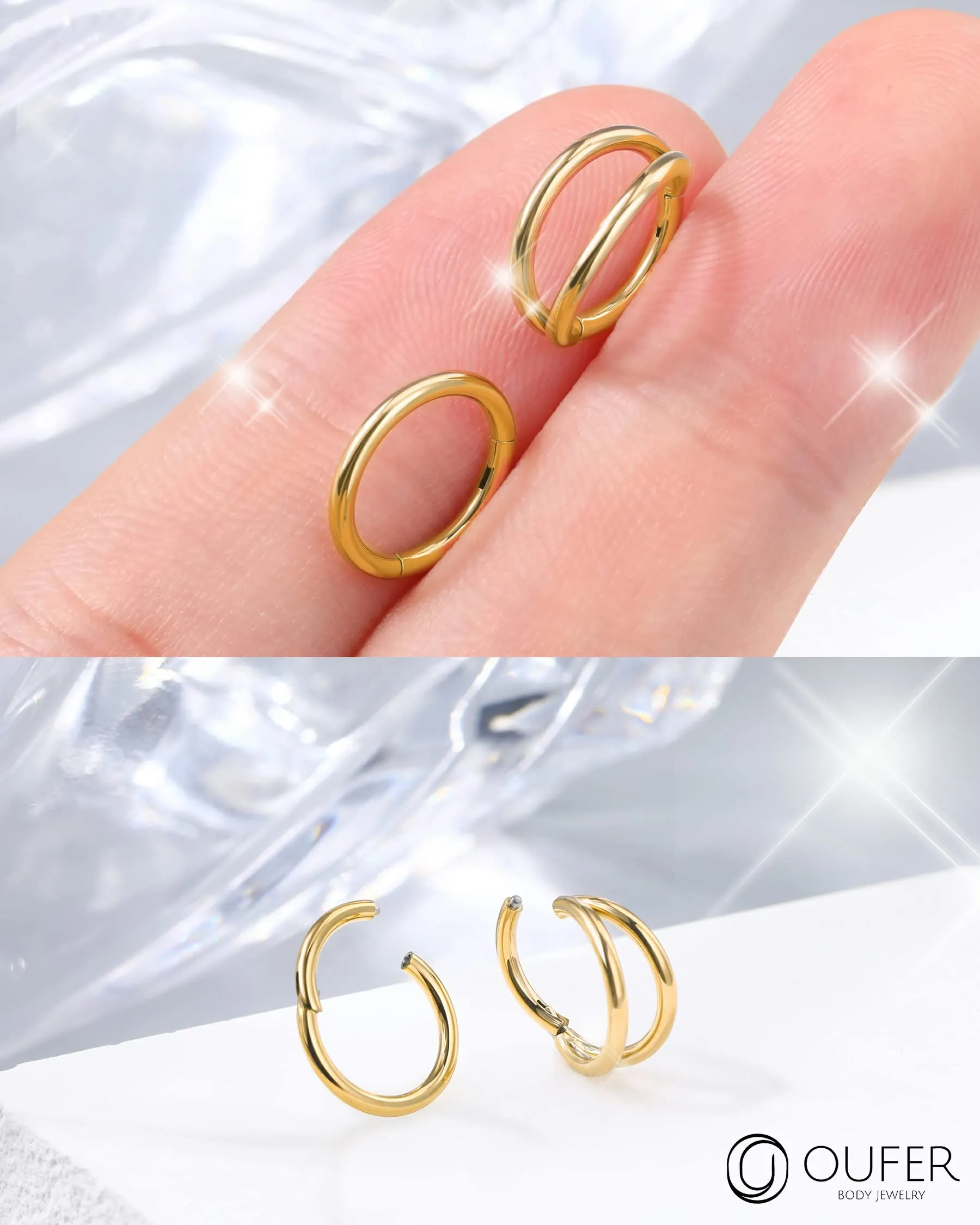OUFER Piercing Helix Conch Hoop Ring 16G 8mm Acciaio Chirurgico Oro - immagine 2