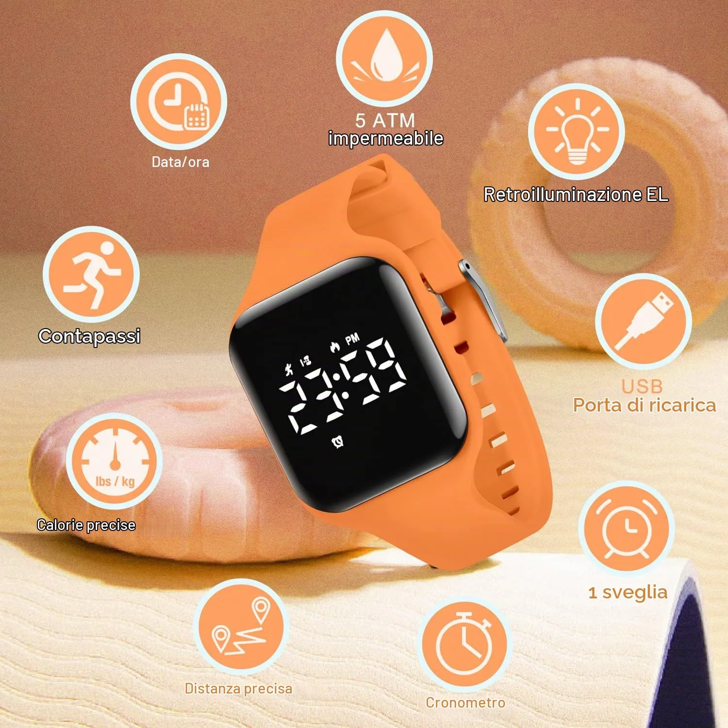 BEN NEVIS T115E Orologio Digitale Fitness Tracker per Bambini e Ragazzi, Impermeabile, Silicone, Arancione - immagine 3