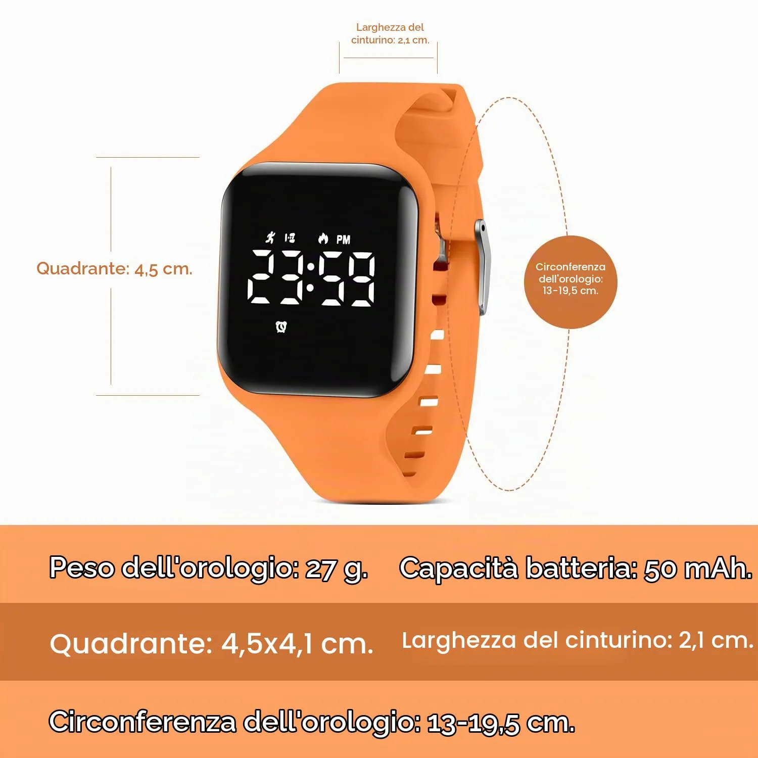 BEN NEVIS T115E Orologio Digitale Fitness Tracker per Bambini e Ragazzi, Impermeabile, Silicone, Arancione - immagine 5