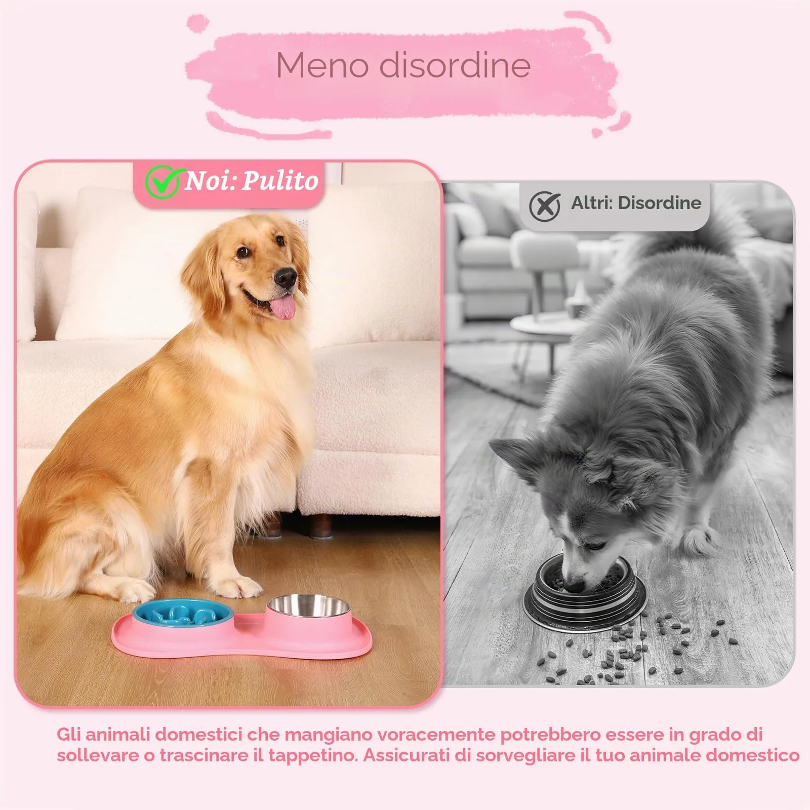 MateeyLife Set Ciotole 3 in 1 per Cani e Gatti in Acciaio Inossidabile con Ciotola Anti-Ingozzamento e Tappetino in Silicone, 51.5 × 30.7 cm - immagine 4