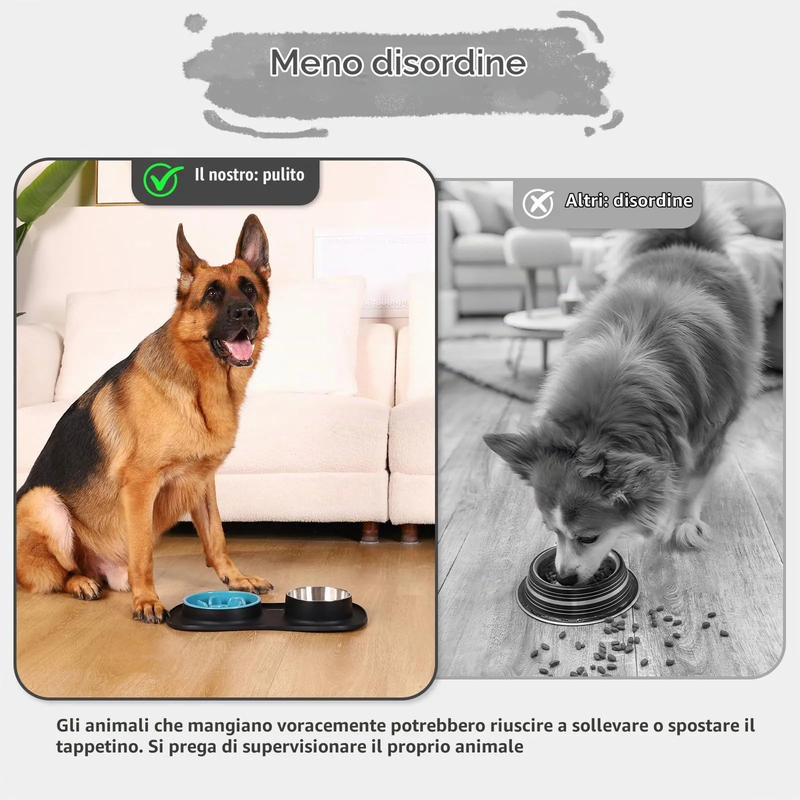 MateeyLife Set Ciotole 3 in 1 per Cani e Gatti in Acciaio Inossidabile con Ciotola Anti-Ingozzamento e Tappetino in Silicone, 43.7 × 25.9 cm - immagine 4