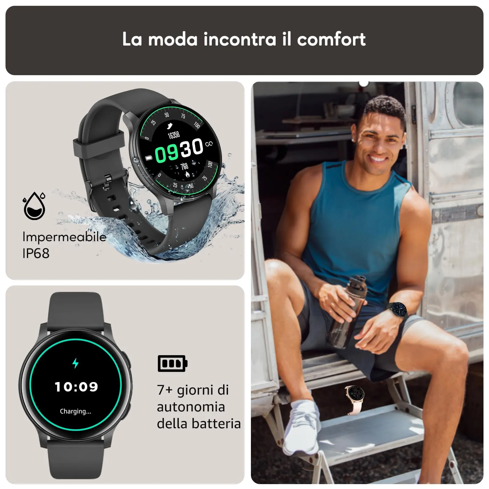 AcclaFit Smartwatch con Chiamate Bluetooth, Display da 1,38", 147+ Modalità Sportive, Cardiofrequenzimetro, Monitoraggio Sonno, IP68 Impermeabile, Compatibile con Android e iOS - immagine 6