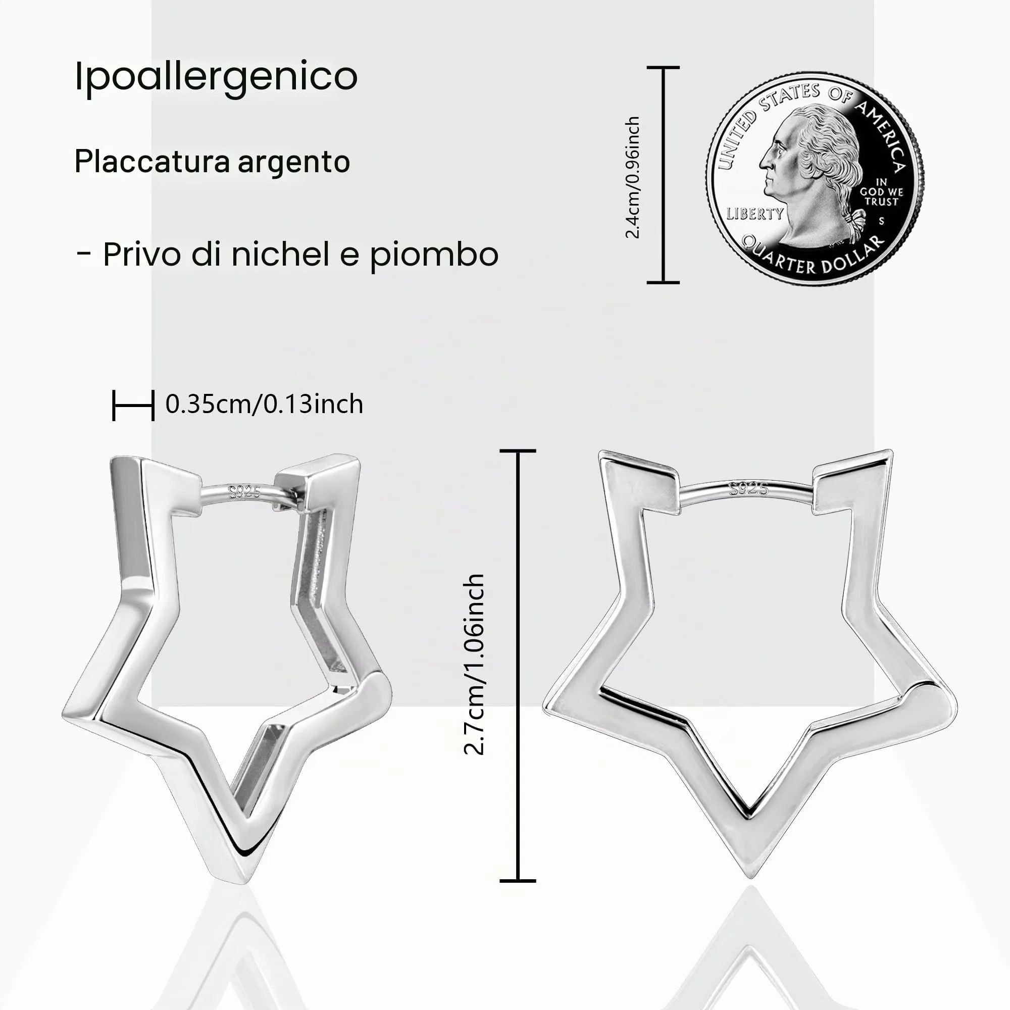 ALEXCRAFT Orecchini a Stella Vuota in Ottone Placcato Argento SCEU263S - immagine 6