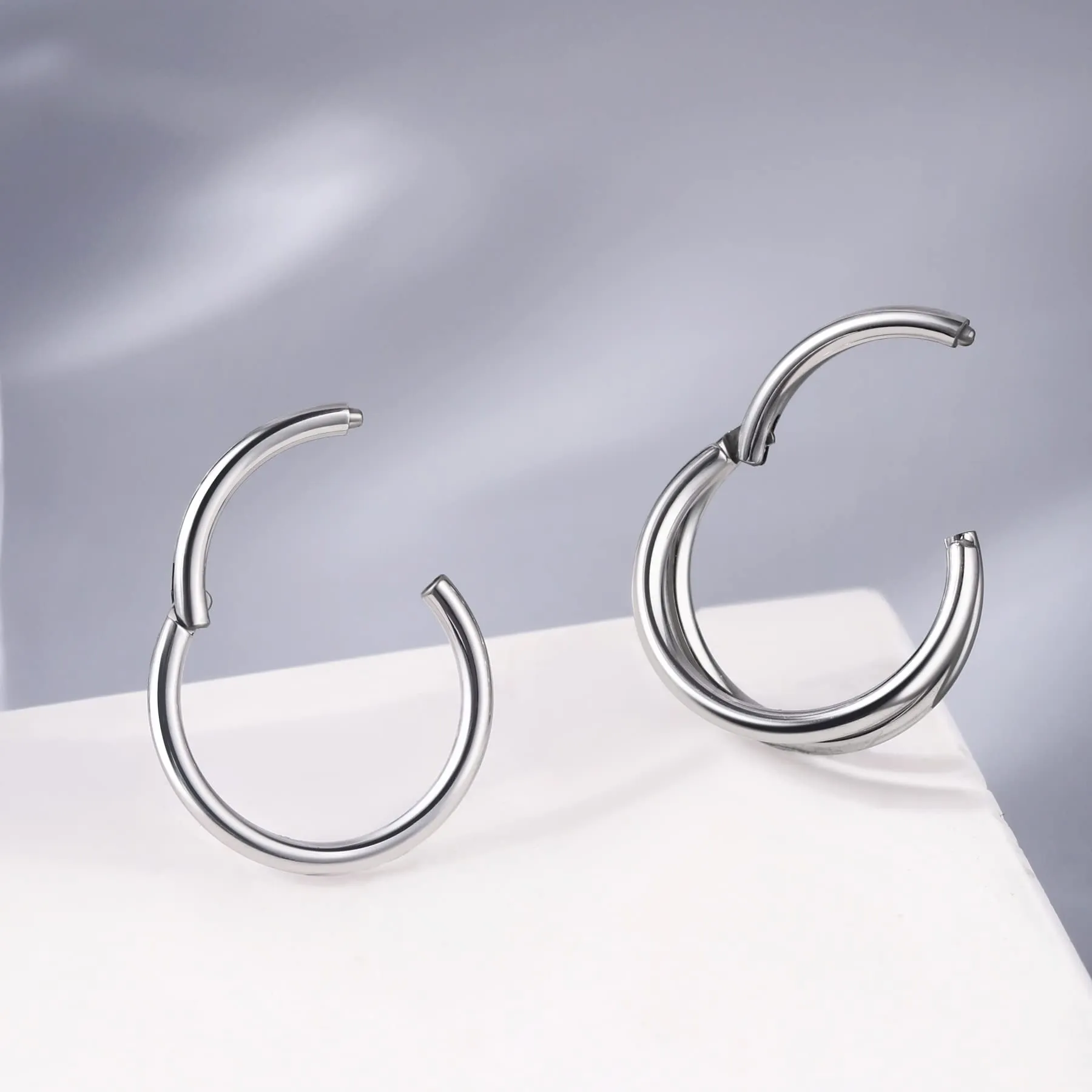 OUFER Piercing Helix Conch Hoop Ring Earrings, 16G 10mm Surgical Steel, 2 Pieces - immagine 7