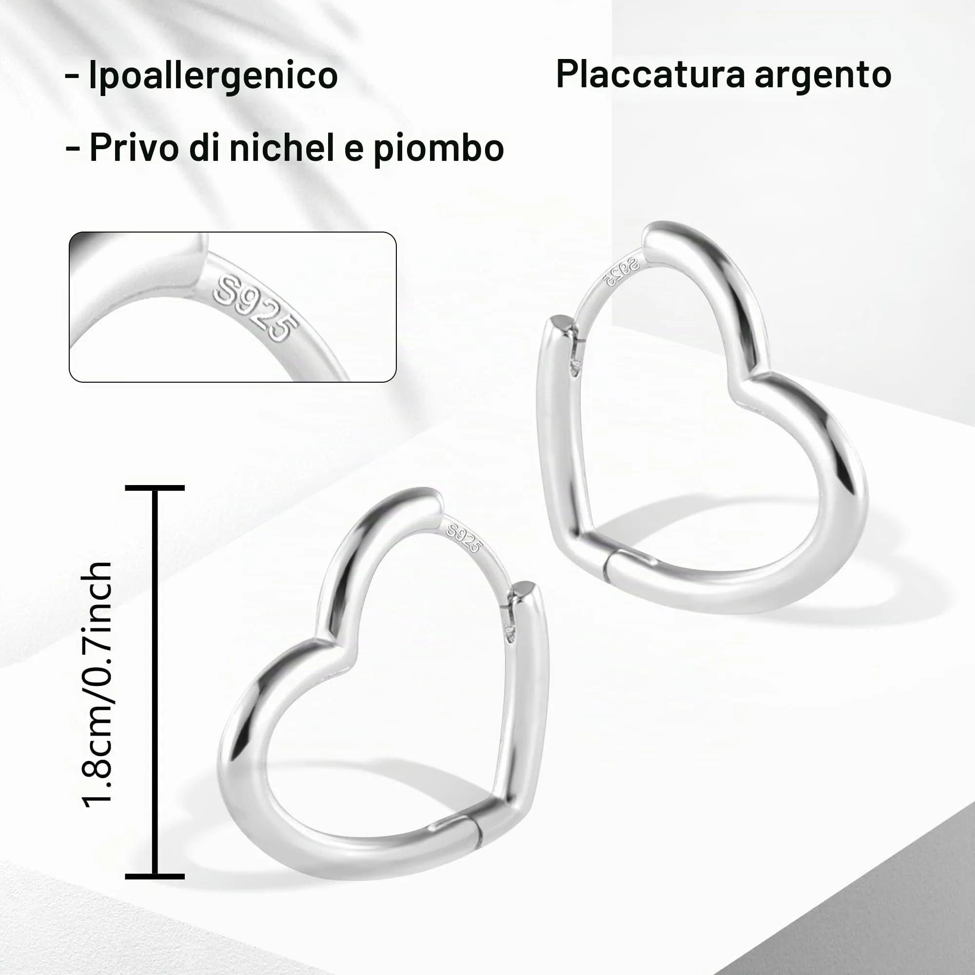 ALEXCRAFT Orecchini a Cerchio a Cuore Argentati SCEU224S - immagine 6