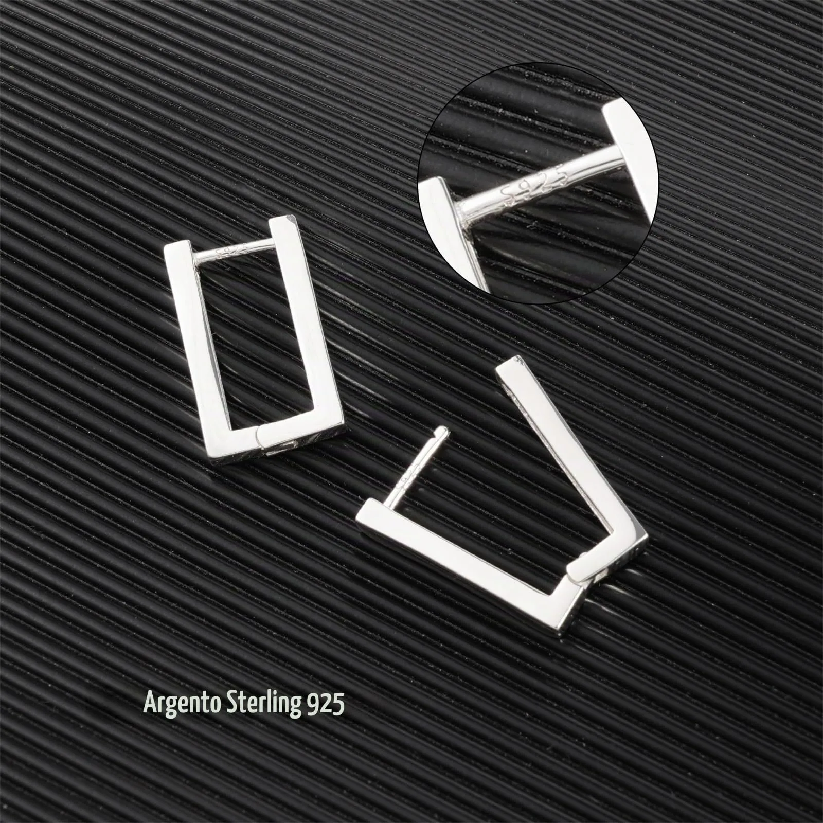 ALEXCRAFT Orecchini a Cerchio Rettangolari Argentati Design Geometrico Lucido Donna - immagine 5