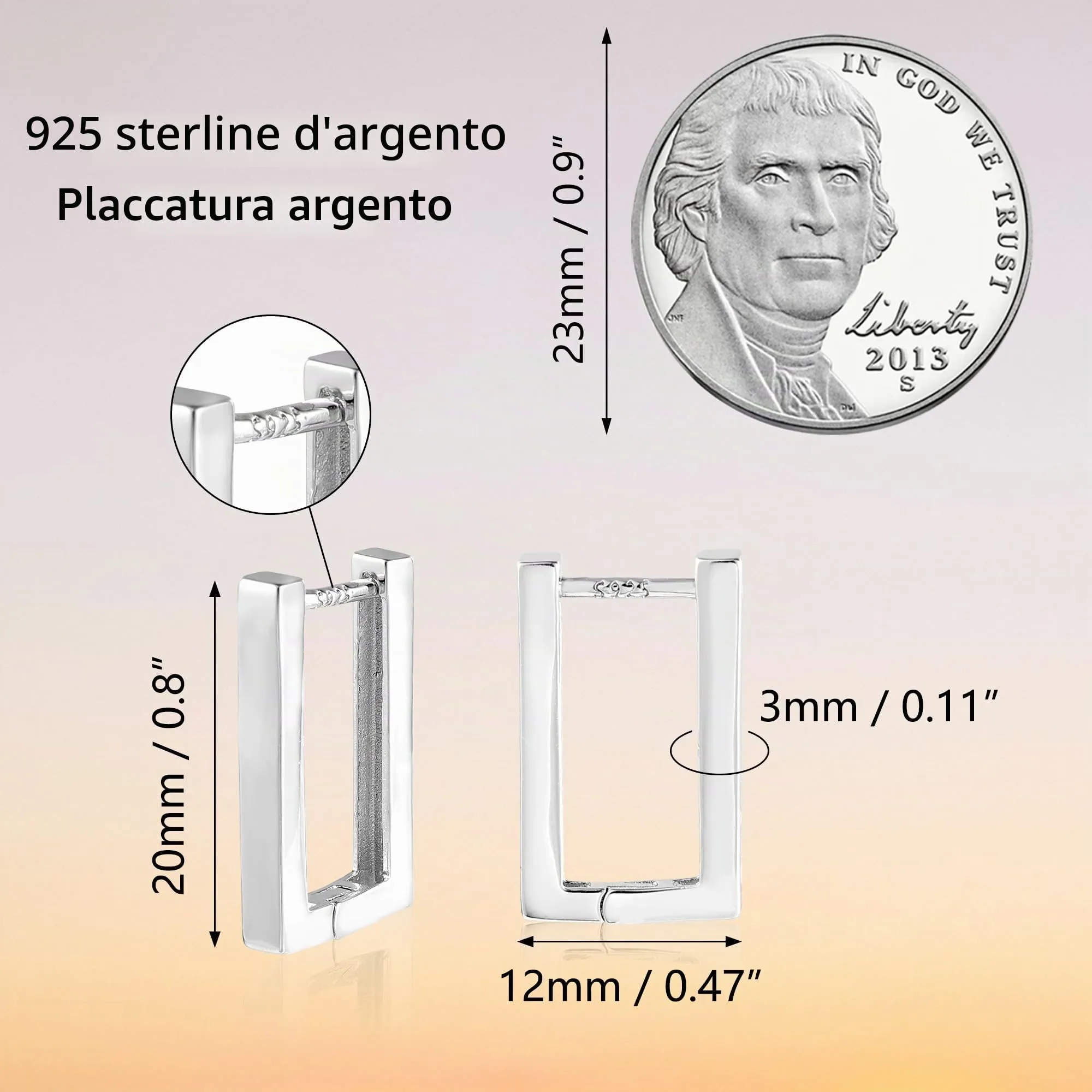 ALEXCRAFT Orecchini a Cerchio Rettangolari Argentati Design Geometrico Lucido Donna - immagine 6
