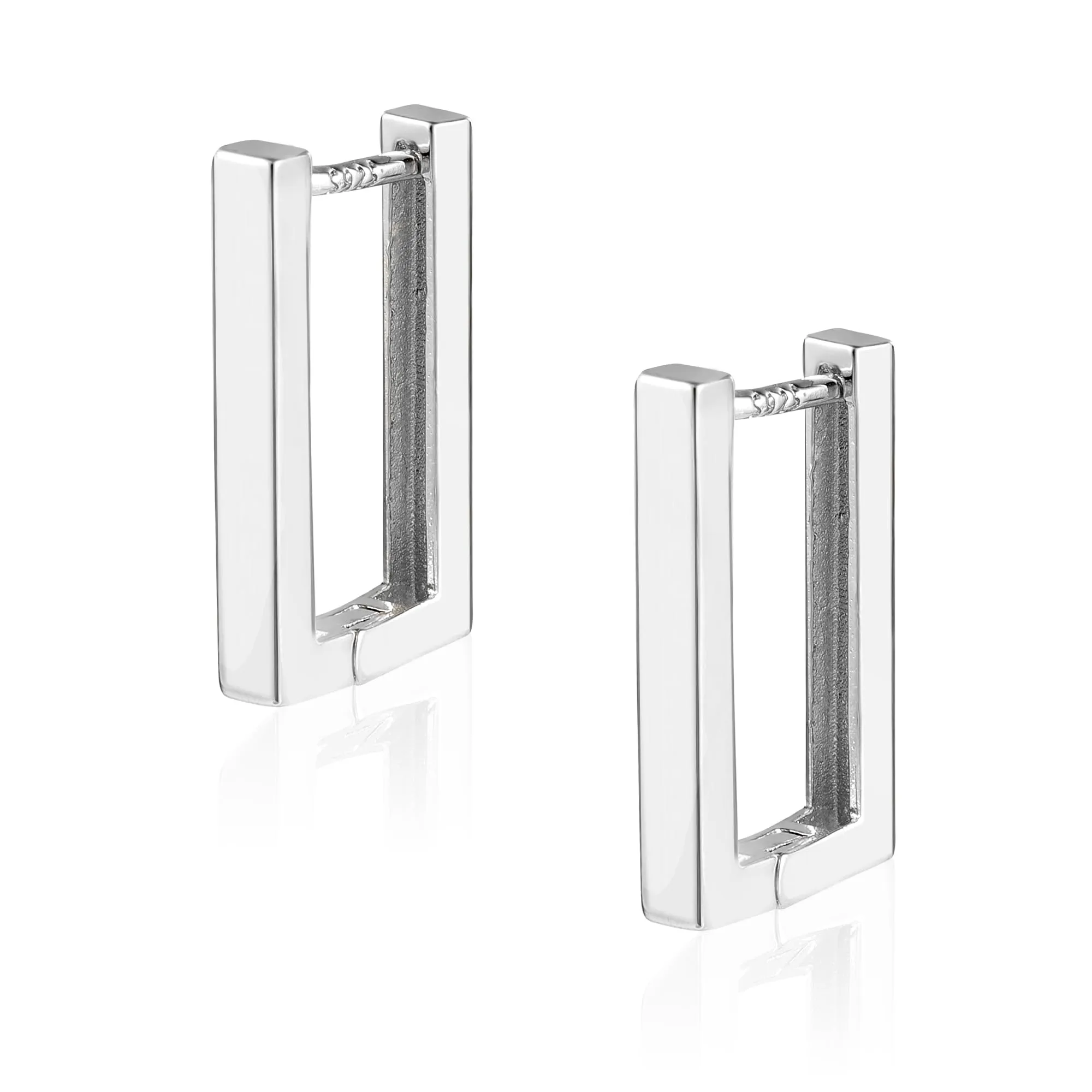 ALEXCRAFT Orecchini a Cerchio Rettangolari Argentati Design Geometrico Lucido Donna - immagine 7