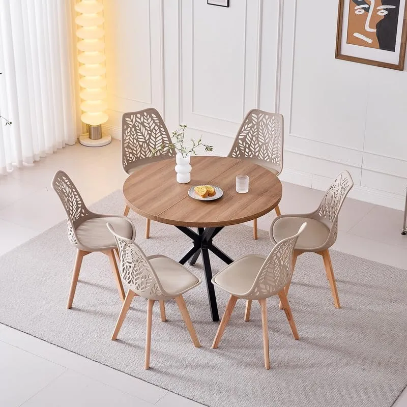 DEYARNA HOME Set di 8 Sedie da Pranzo Scandinave con Gambe in Legno, Cachi - immagine 7