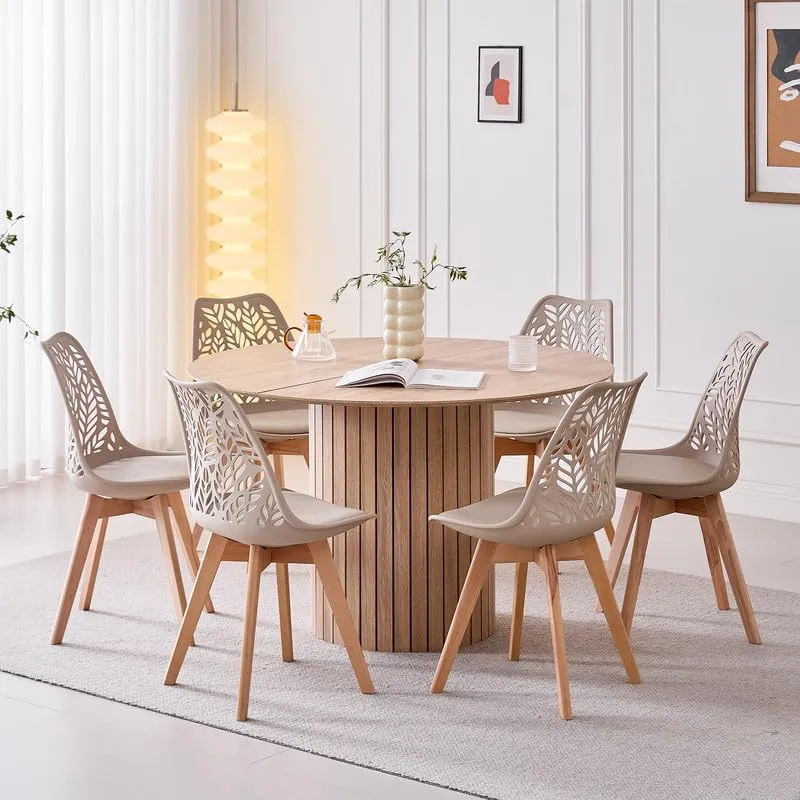DEYARNA HOME Set di 8 Sedie da Pranzo Scandinave con Gambe in Legno, Cachi - immagine 8