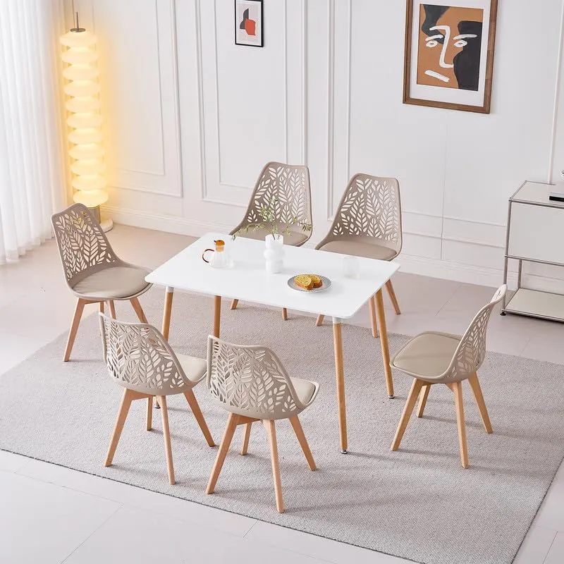 DEYARNA HOME Set di 8 Sedie da Pranzo Scandinave con Gambe in Legno, Cachi - immagine 9