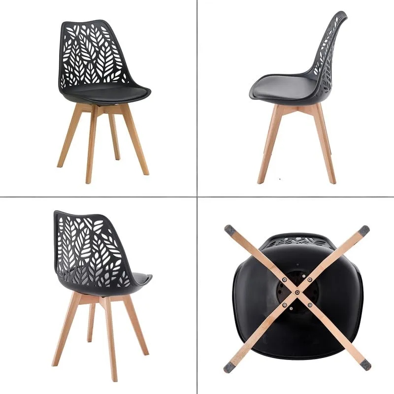 DEYARNA HOME Set di 4 Sedie da Pranzo Scandinave in Ecopelle e Legno, Nero - immagine 3