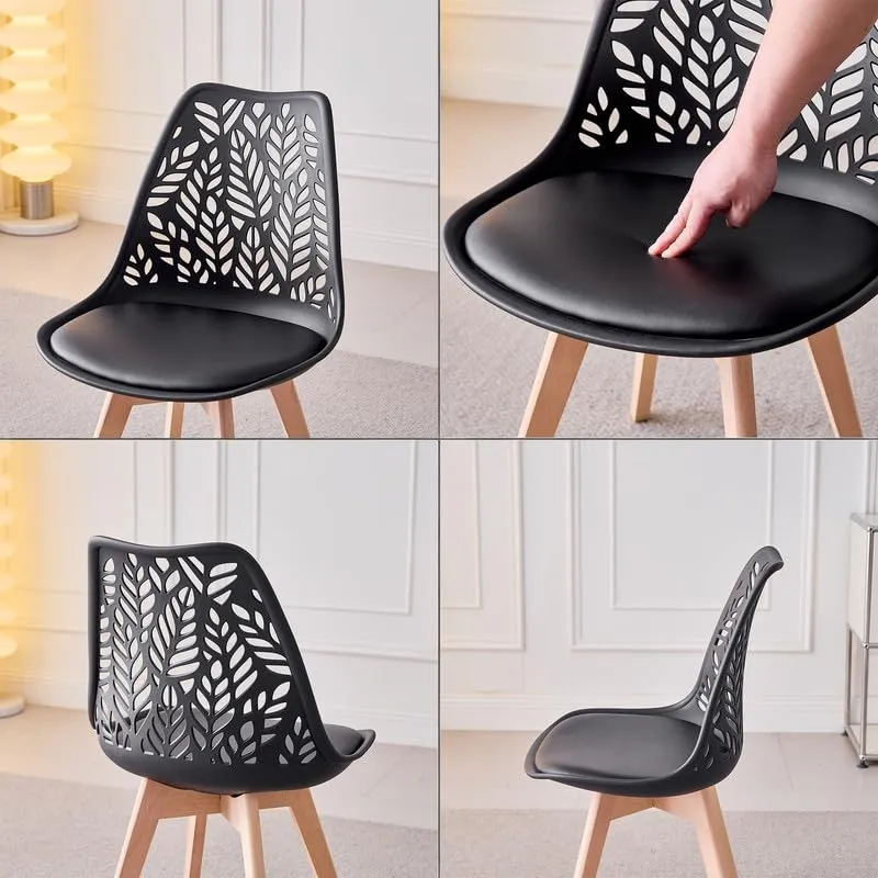 DEYARNA HOME Set di 4 Sedie da Pranzo Scandinave in Ecopelle e Legno, Nero - immagine 4